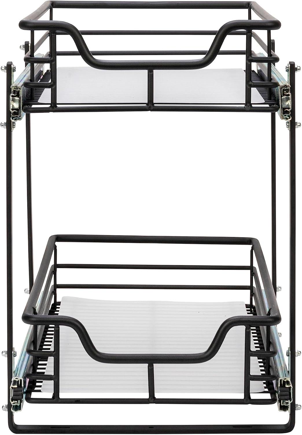image:imageHousehold Essentials Glidez PowderCoated Steel PullOutSlideOut Basket Storage Organizer for Under Sink or Under Cabinet Use 2Tier Design Fits Standard Size Cabinet or Shelf WhiteBlack