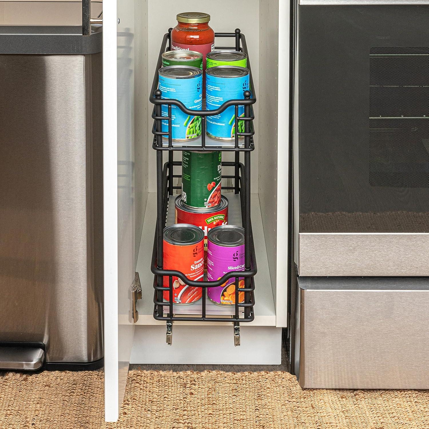 image:imageHousehold Essentials Glidez PowderCoated Steel PullOutSlideOut Basket Storage Organizer for Under Sink or Under Cabinet Use 2Tier Design Fits Standard Size Cabinet or Shelf WhiteBlack