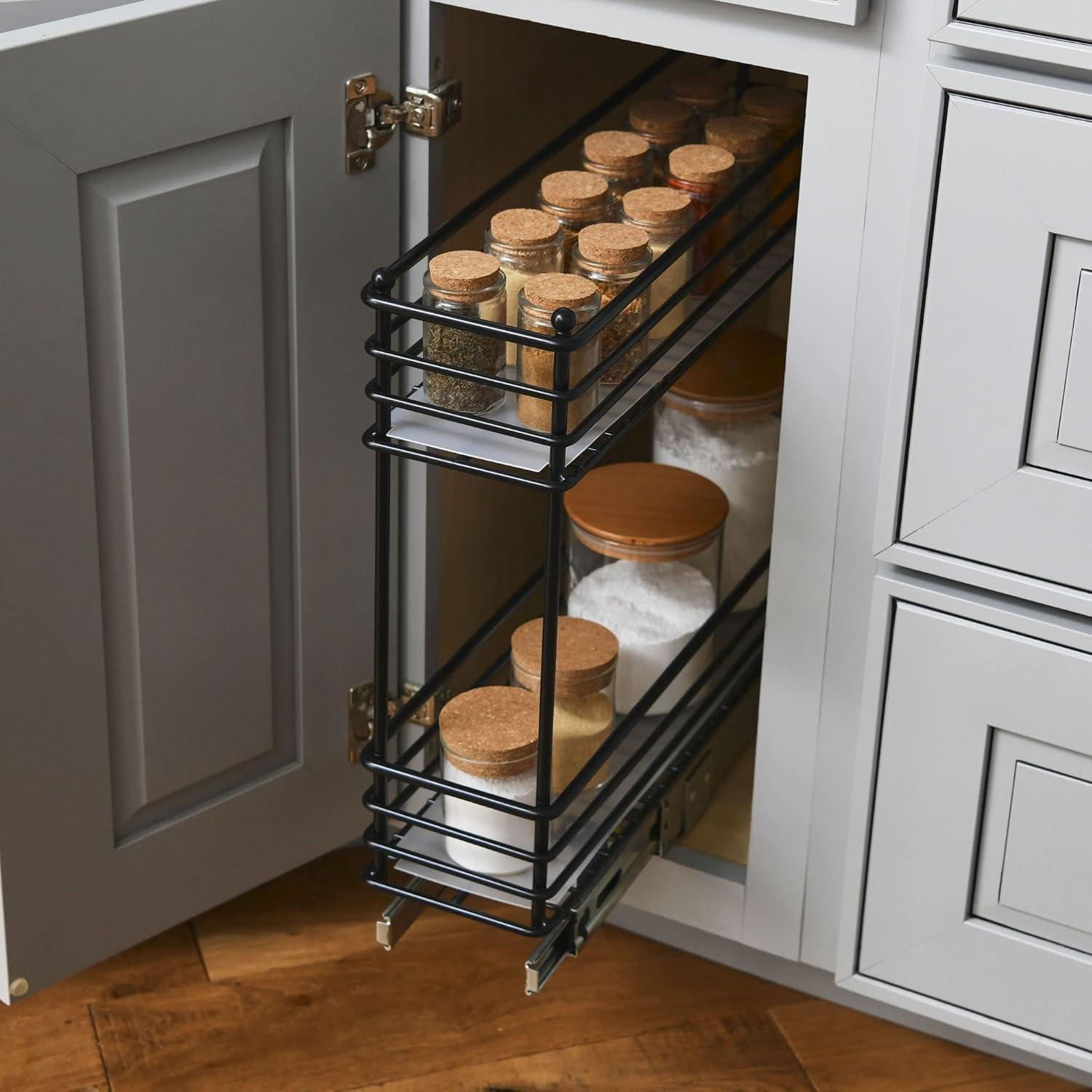 image:imageHousehold Essentials Glidez PowderCoated Steel PullOutSlideOut Basket Storage Organizer for Under Sink or Under Cabinet Use 2Tier Design Fits Standard Size Cabinet or Shelf WhiteBlack