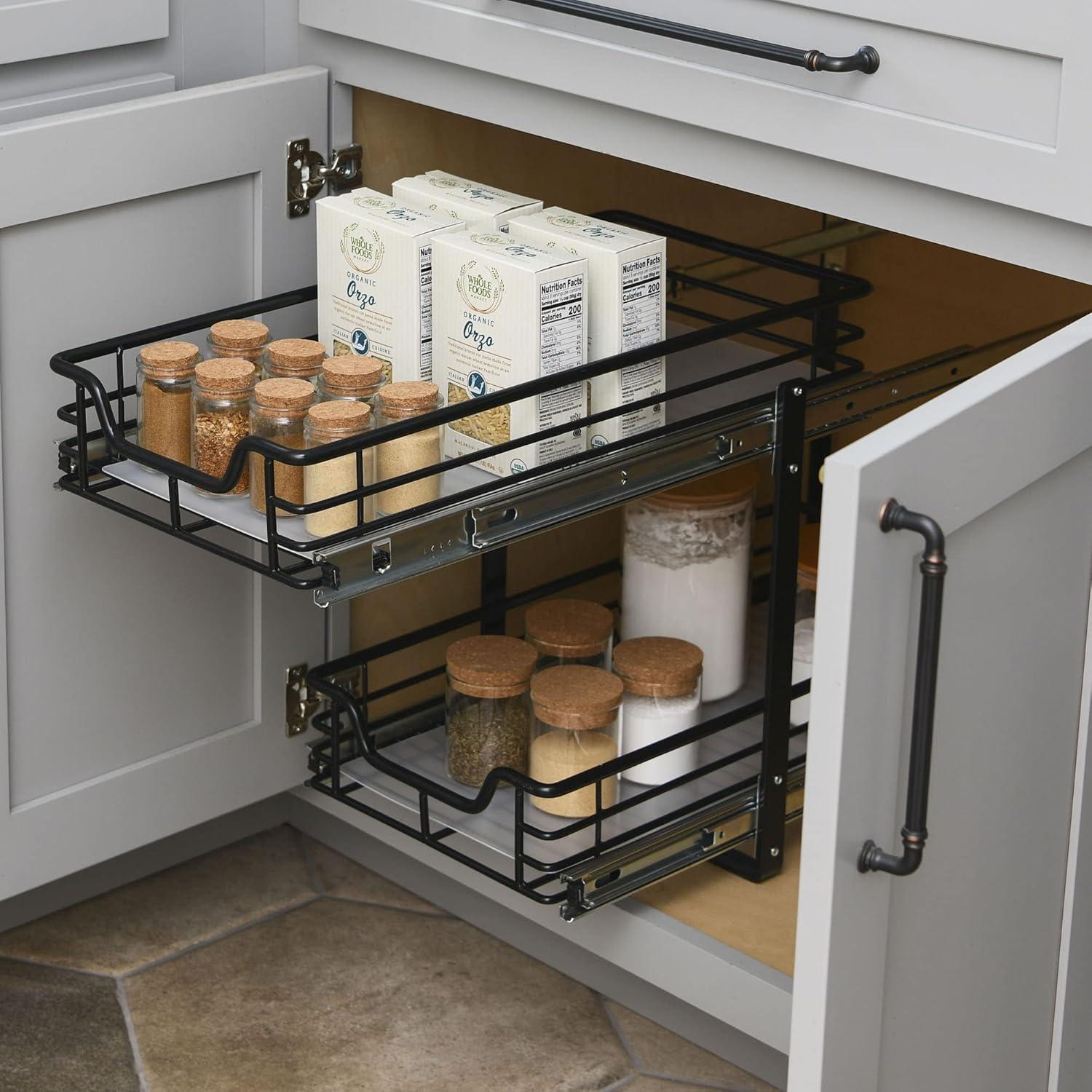 image:imageHousehold Essentials Glidez PowderCoated Steel PullOutSlideOut Basket Storage Organizer for Under Sink or Under Cabinet Use 2Tier Design Fits Standard Size Cabinet or Shelf WhiteBlack