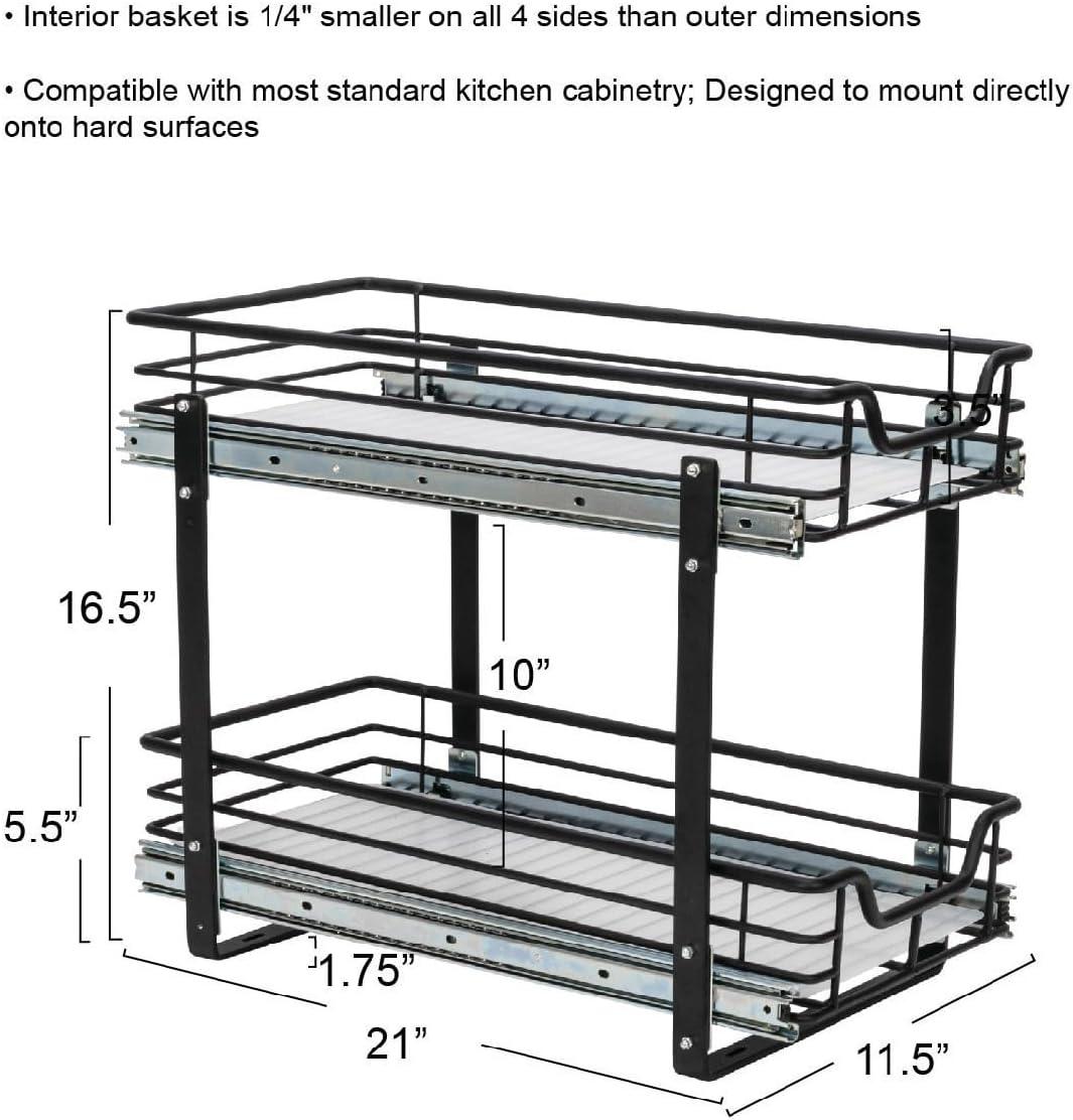 image:imageHousehold Essentials Glidez PowderCoated Steel PullOutSlideOut Basket Storage Organizer for Under Sink or Under Cabinet Use 2Tier Design Fits Standard Size Cabinet or Shelf WhiteBlack