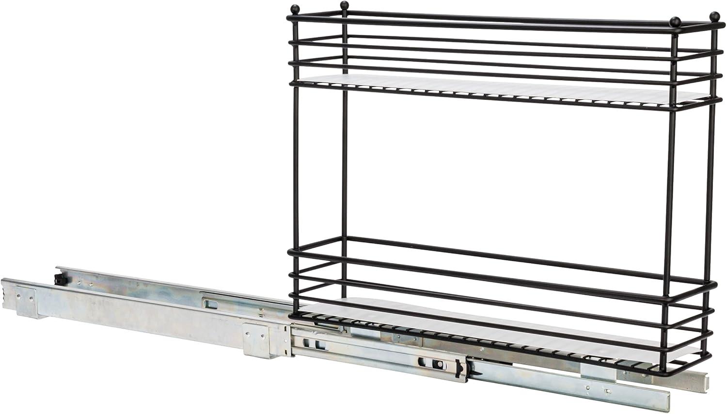 image:imageHousehold Essentials Glidez PowderCoated Steel PullOutSlideOut Basket Storage Organizer for Under Sink or Under Cabinet Use 2Tier Design Fits Standard Size Cabinet or Shelf WhiteBlack