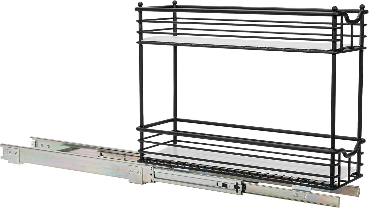 image:imageHousehold Essentials Glidez PowderCoated Steel PullOutSlideOut Basket Storage Organizer for Under Sink or Under Cabinet Use 2Tier Design Fits Standard Size Cabinet or Shelf WhiteBlack