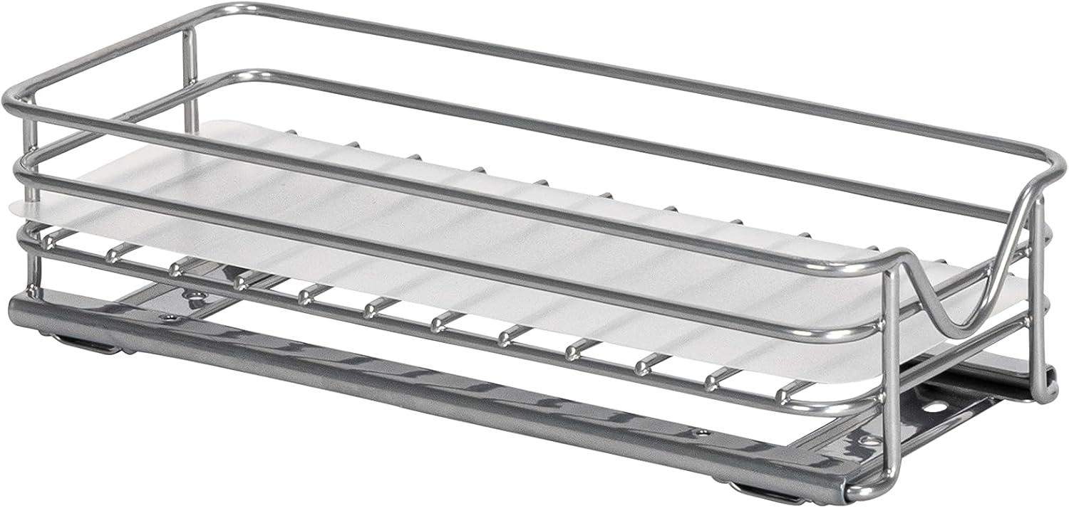 image:imageHousehold Essentials Glidez PowderCoated Steel PullOutSlideOut Storage Organizer with Plastic Liners for Spice Rack Use 2 Tier Design Fits Standard Size Cabinet or Shelf Brushed Silver1Tier