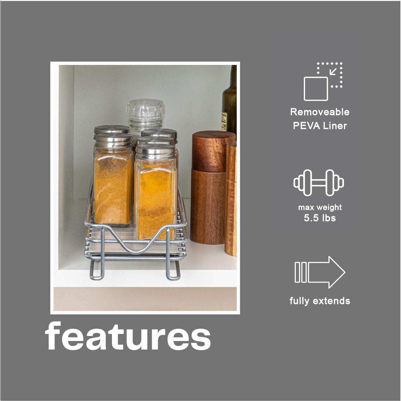 image:imageHousehold Essentials Glidez PowderCoated Steel PullOutSlideOut Storage Organizer with Plastic Liners for Spice Rack Use 2 Tier Design Fits Standard Size Cabinet or Shelf Brushed Silver1Tier