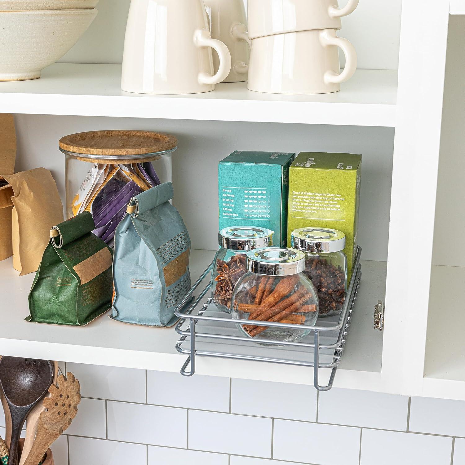 image:imageHousehold Essentials Glidez PowderCoated Steel PullOutSlideOut Storage Organizer with Plastic Liners for Spice Rack Use 2 Tier Design Fits Standard Size Cabinet or Shelf Brushed Silver1Tier
