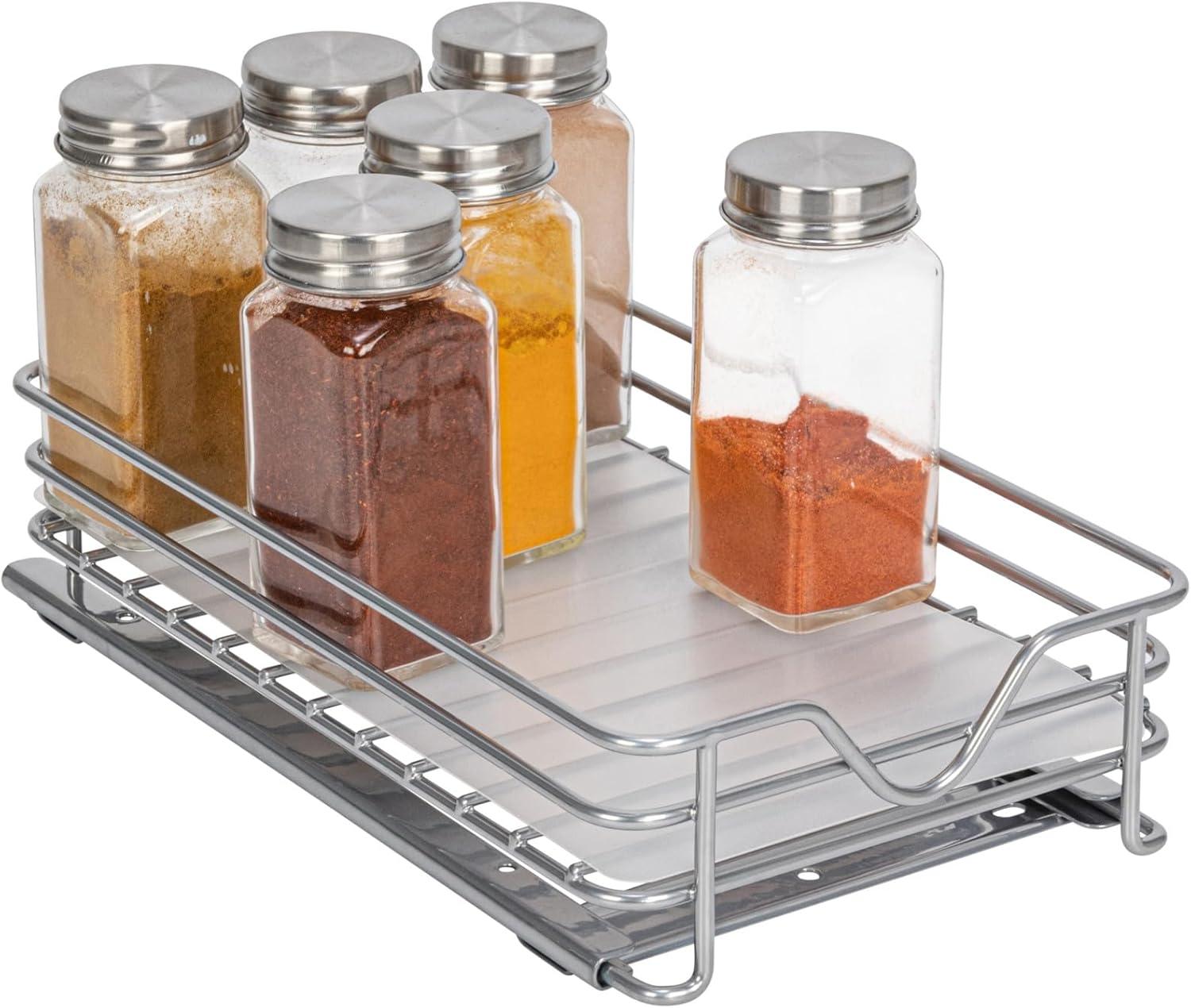 image:imageHousehold Essentials Glidez PowderCoated Steel PullOutSlideOut Storage Organizer with Plastic Liners for Spice Rack Use 2 Tier Design Fits Standard Size Cabinet or Shelf Brushed Silver1Tier