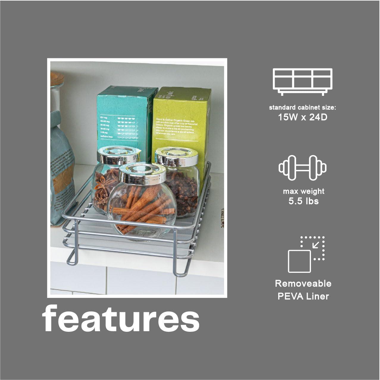 image:imageHousehold Essentials Glidez PowderCoated Steel PullOutSlideOut Storage Organizer with Plastic Liners for Spice Rack Use 2 Tier Design Fits Standard Size Cabinet or Shelf Brushed Silver1Tier
