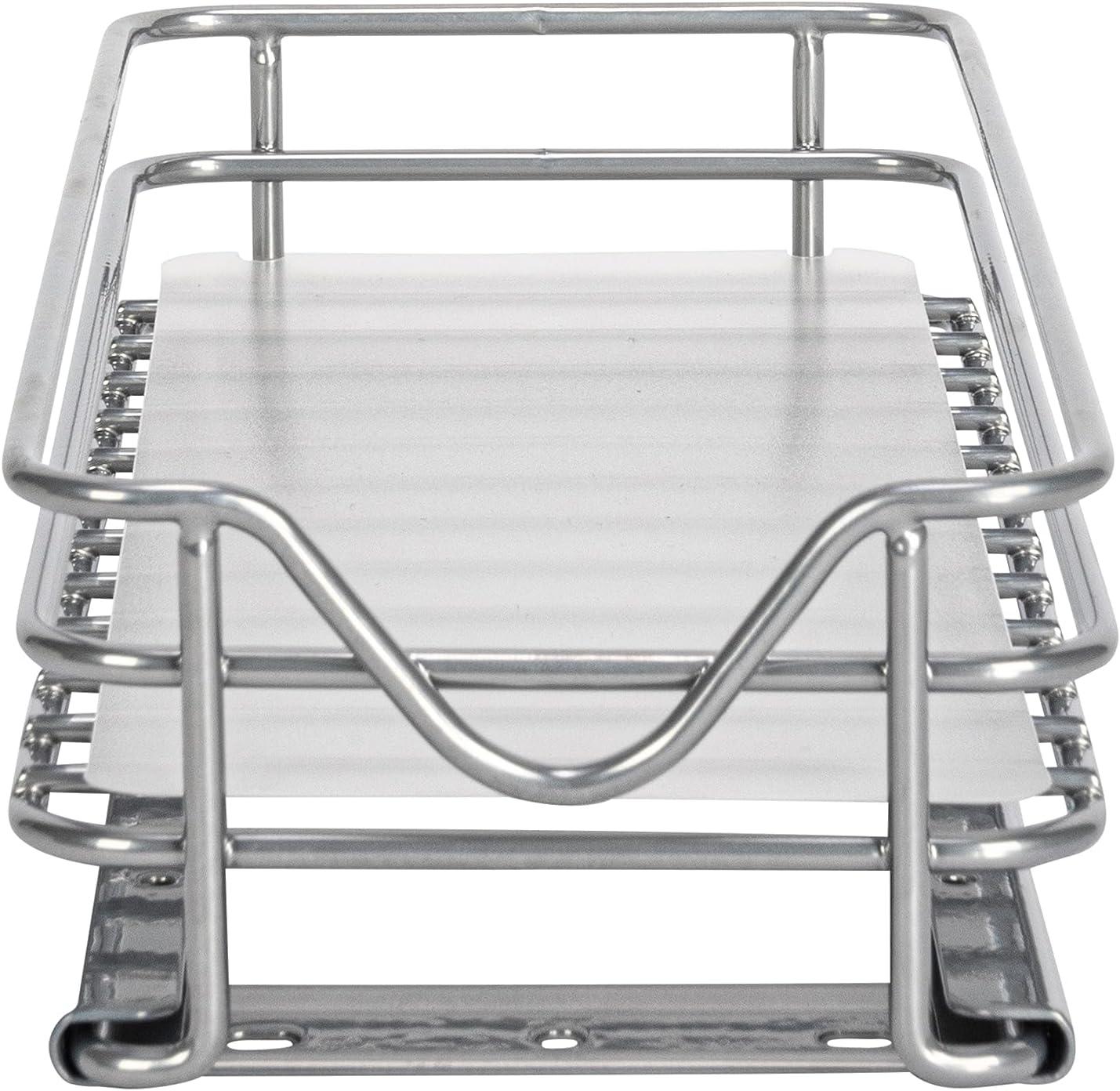 image:imageHousehold Essentials Glidez PowderCoated Steel PullOutSlideOut Storage Organizer with Plastic Liners for Spice Rack Use 2 Tier Design Fits Standard Size Cabinet or Shelf Brushed Silver1Tier