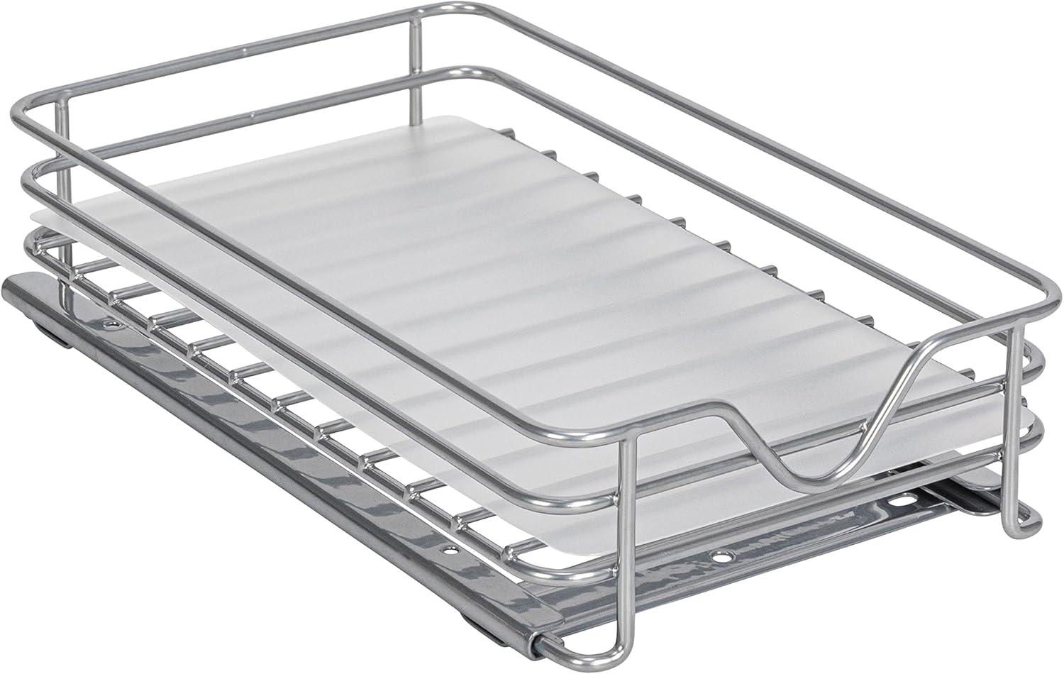 image:imageHousehold Essentials Glidez PowderCoated Steel PullOutSlideOut Storage Organizer with Plastic Liners for Spice Rack Use 2 Tier Design Fits Standard Size Cabinet or Shelf Brushed Silver1Tier