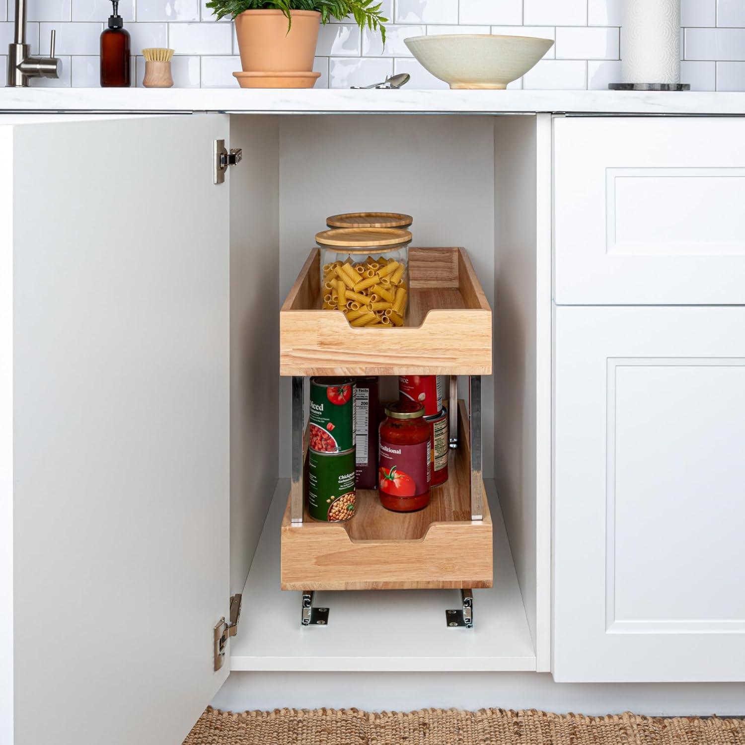 image:imageHousehold Essentials Glidez Steel and Wood PullOutSlideOut Storage Organizer for Under Cabinet Use 1Tier Design Fits Standard Size Cabinet or Shelf Brushed Nickel and Natural2Tier