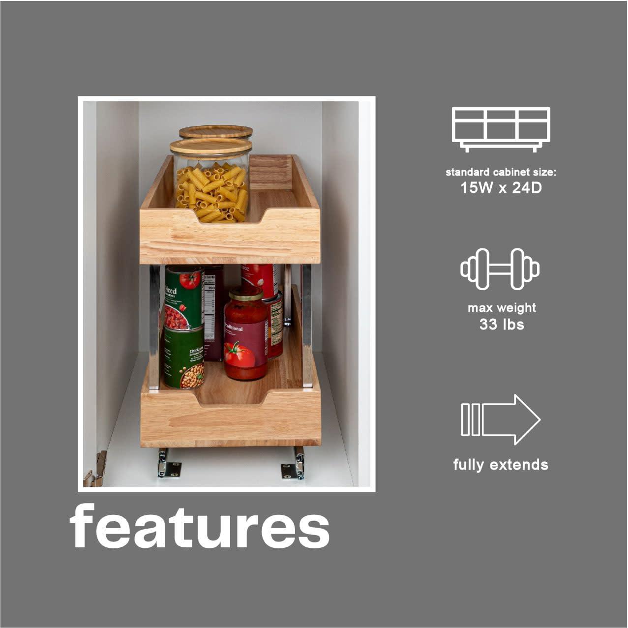 image:imageHousehold Essentials Glidez Steel and Wood PullOutSlideOut Storage Organizer for Under Cabinet Use 1Tier Design Fits Standard Size Cabinet or Shelf Brushed Nickel and Natural2Tier