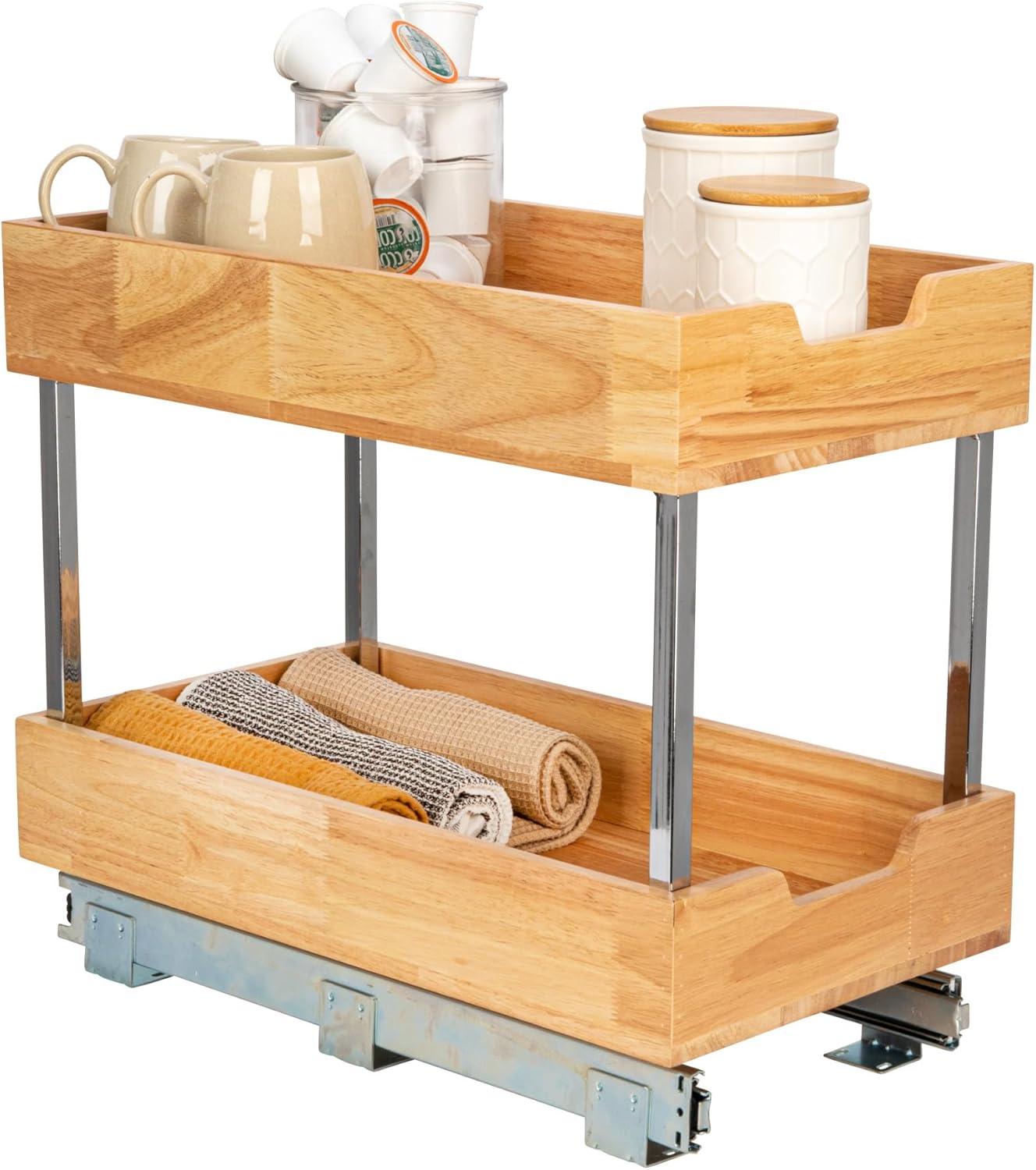 image:imageHousehold Essentials Glidez Steel and Wood PullOutSlideOut Storage Organizer for Under Cabinet Use 1Tier Design Fits Standard Size Cabinet or Shelf Brushed Nickel and Natural2Tier