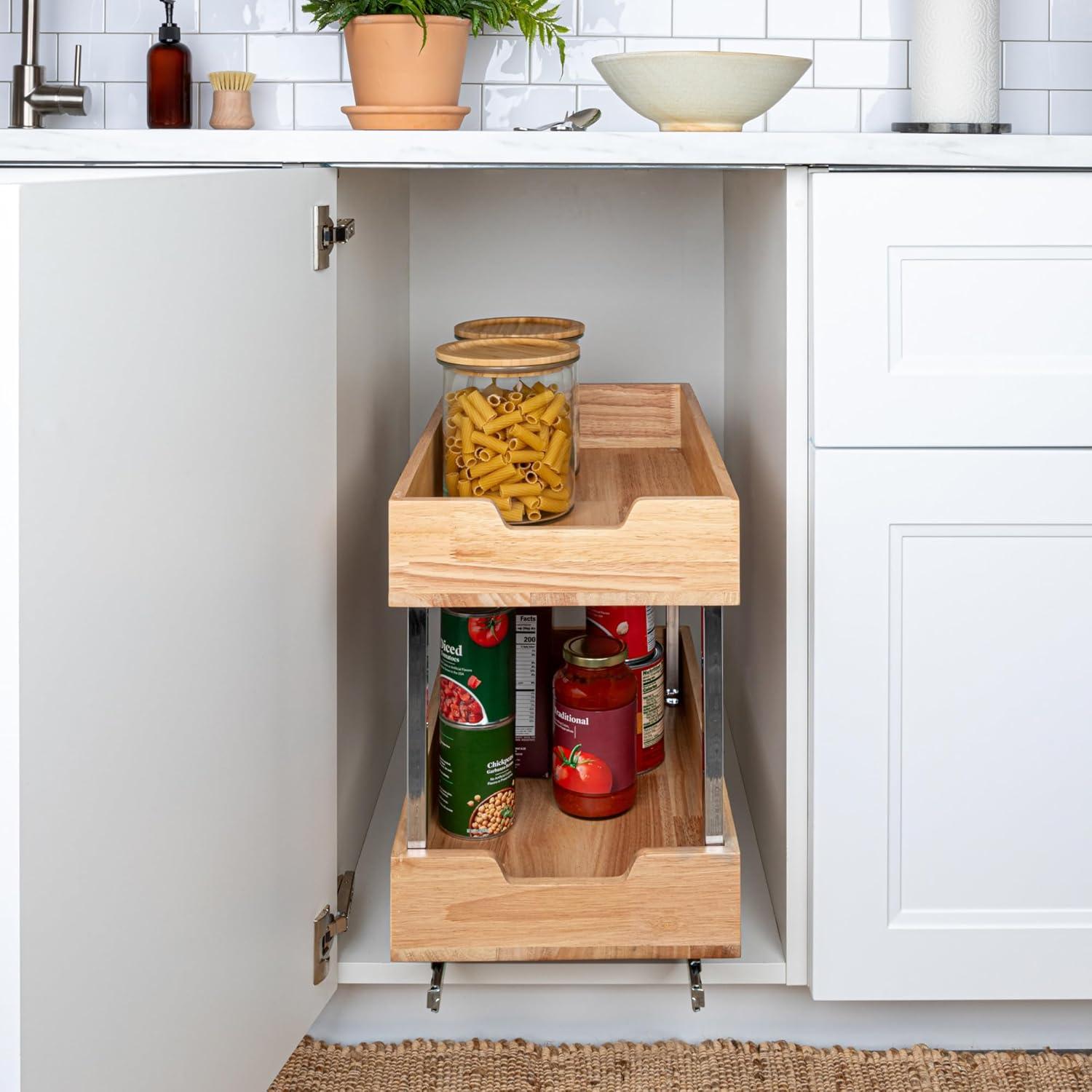 image:imageHousehold Essentials Glidez Steel and Wood PullOutSlideOut Storage Organizer for Under Cabinet Use 1Tier Design Fits Standard Size Cabinet or Shelf Brushed Nickel and Natural2Tier