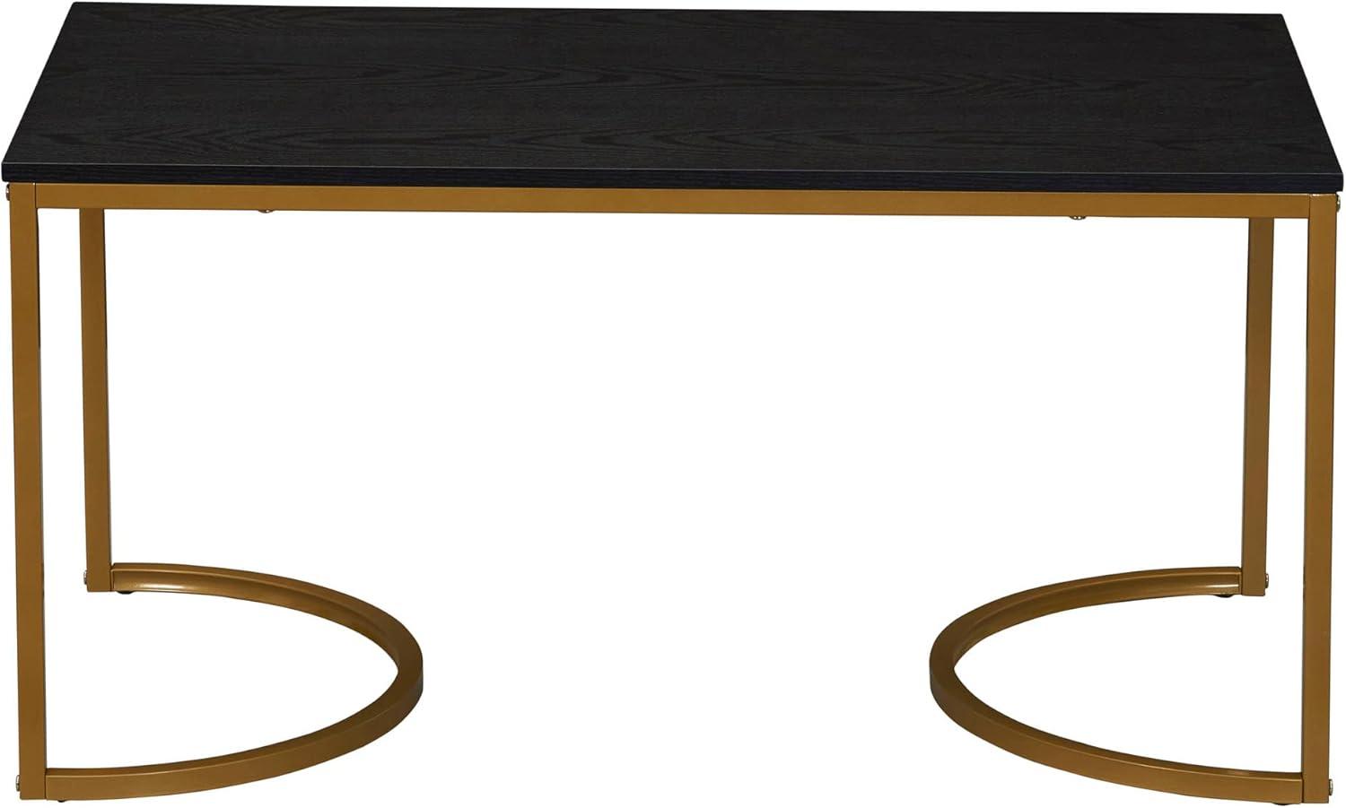 image:imageHousehold Essentials Half Moon Rectangular Coffee Table Black Oak Wood Grain and Gold MetalBlack Oak