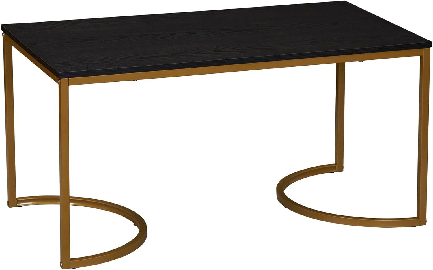 image:imageHousehold Essentials Half Moon Rectangular Coffee Table Black Oak Wood Grain and Gold MetalBlack Oak