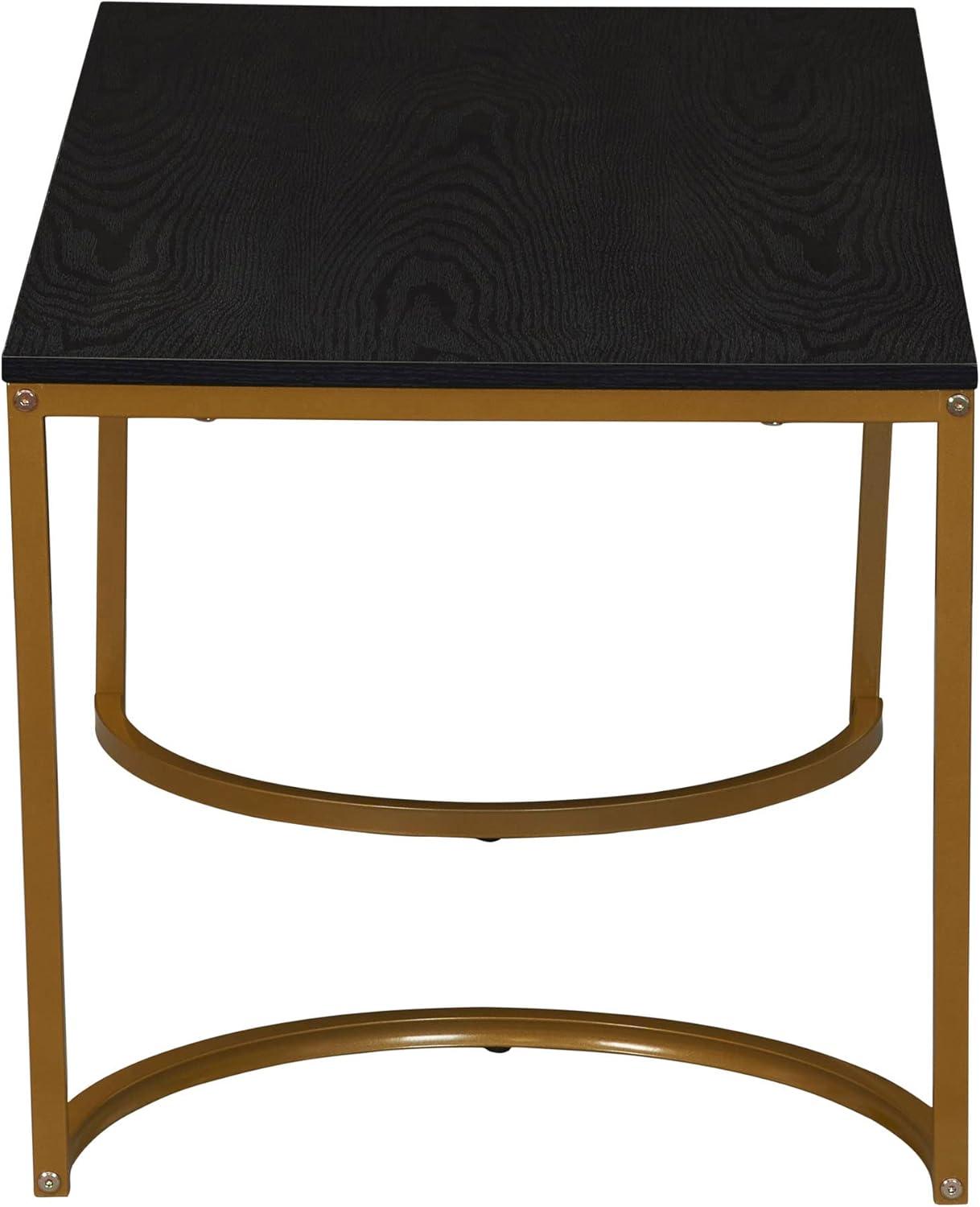 image:imageHousehold Essentials Half Moon Rectangular Coffee Table Black Oak Wood Grain and Gold MetalBlack Oak