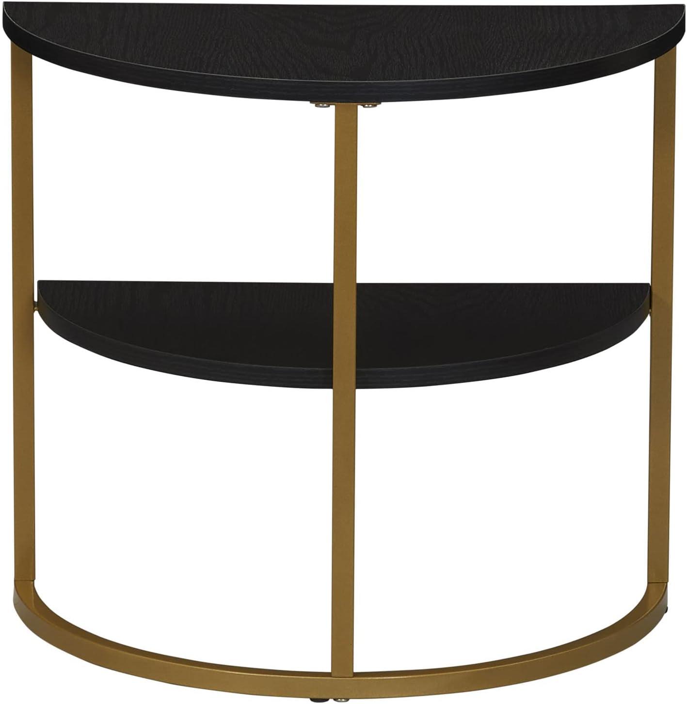 image:imageHousehold Essentials Half Moon Rectangular Coffee Table Black Oak Wood Grain and Gold MetalBlack Oak