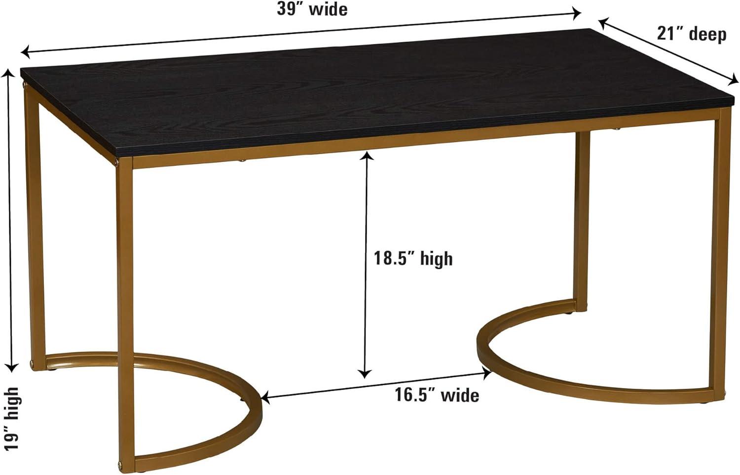 image:imageHousehold Essentials Half Moon Rectangular Coffee Table Black Oak Wood Grain and Gold MetalBlack Oak