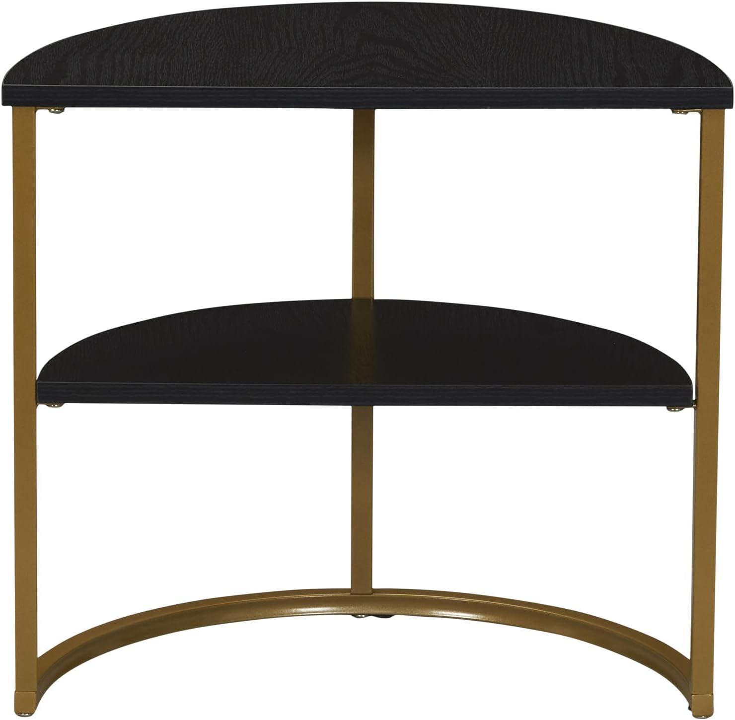 image:imageHousehold Essentials Half Moon Rectangular Coffee Table Black Oak Wood Grain and Gold MetalBlack Oak
