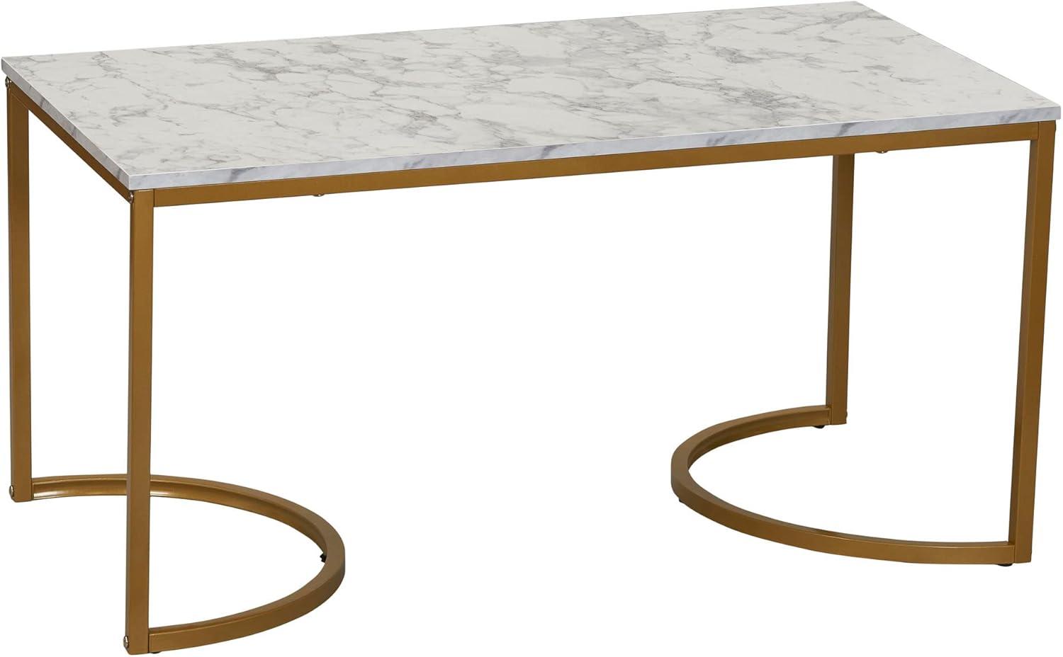 image:imageHousehold Essentials Half Moon Rectangular Coffee Table Black Oak Wood Grain and Gold MetalWhite Marble