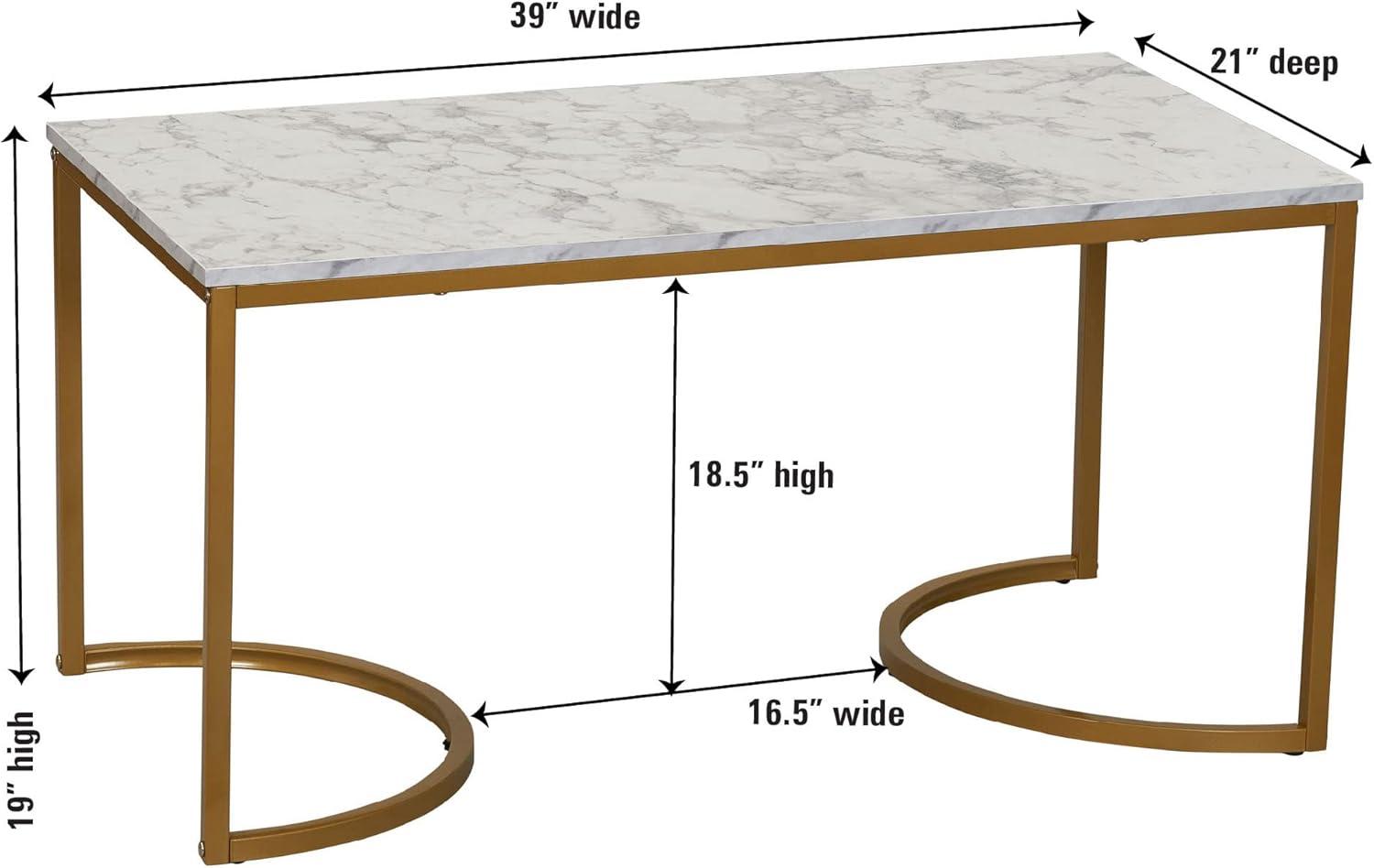 image:imageHousehold Essentials Half Moon Rectangular Coffee Table Black Oak Wood Grain and Gold MetalWhite Marble