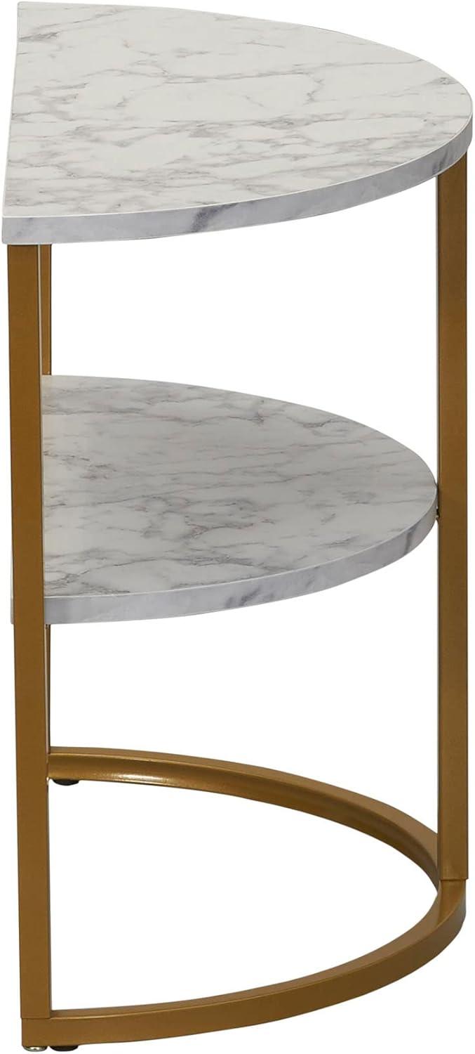 image:imageHousehold Essentials Half Moon Rectangular Coffee Table Black Oak Wood Grain and Gold MetalWhite Marble