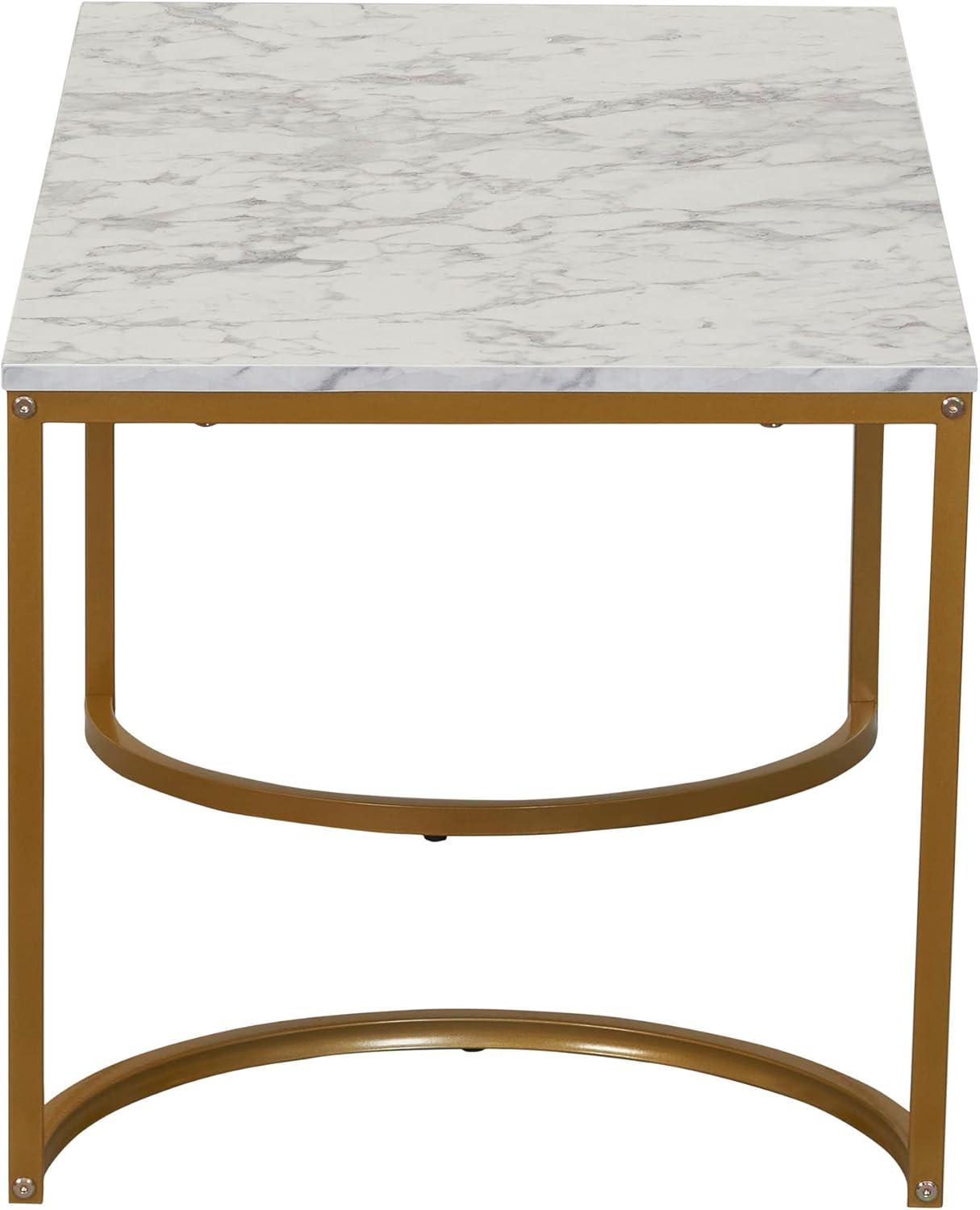 image:imageHousehold Essentials Half Moon Rectangular Coffee Table Black Oak Wood Grain and Gold MetalWhite Marble