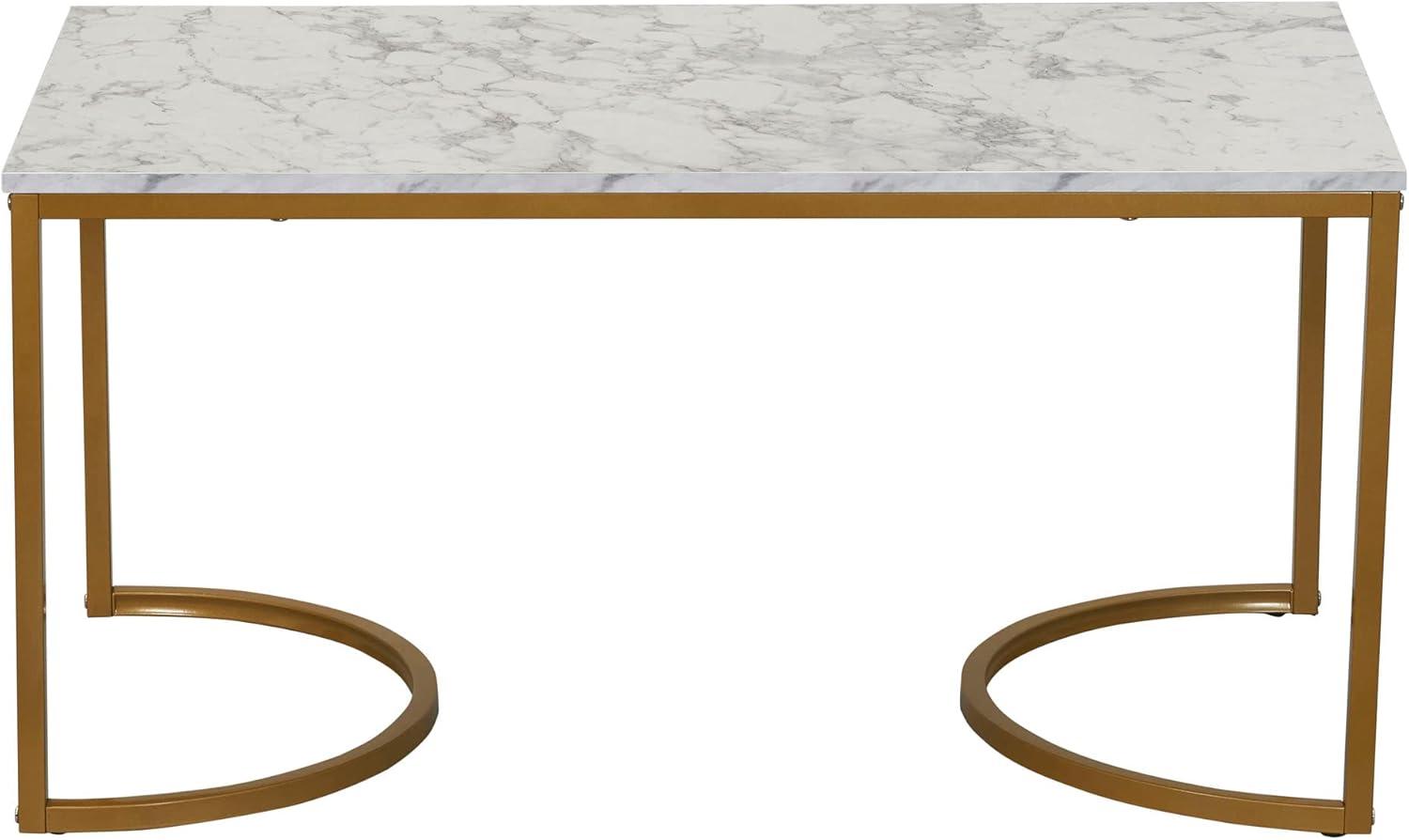 image:imageHousehold Essentials Half Moon Rectangular Coffee Table Black Oak Wood Grain and Gold MetalWhite Marble