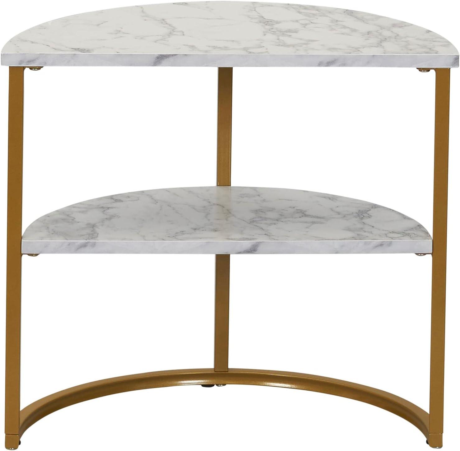 image:imageHousehold Essentials Half Moon Rectangular Coffee Table Black Oak Wood Grain and Gold MetalWhite Marble