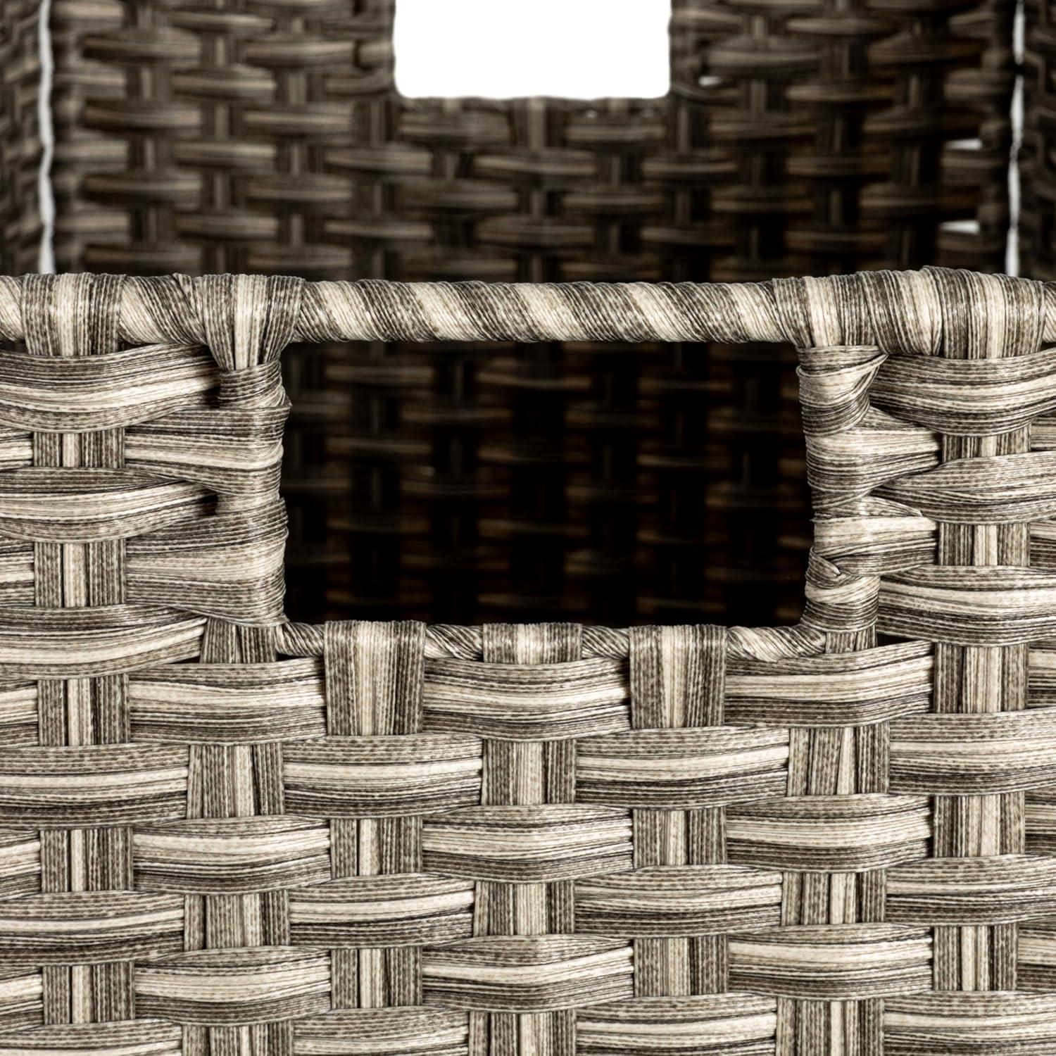 image:imageHousehold Essentials Handwoven Laundry Hamper Synthetic Rattan Clothes Laundry Basket with Lid and Handles Gray