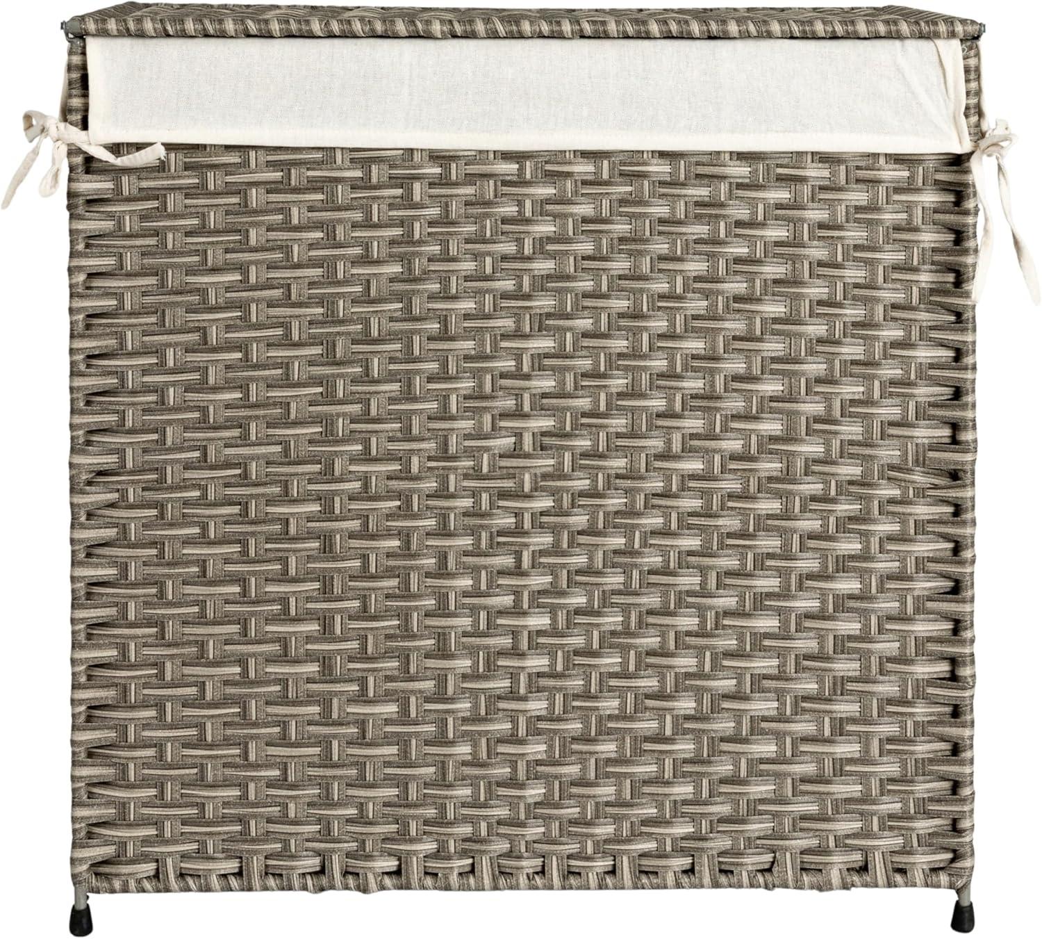 image:imageHousehold Essentials Handwoven Laundry Hamper Synthetic Rattan Clothes Laundry Basket with Lid and Handles Gray