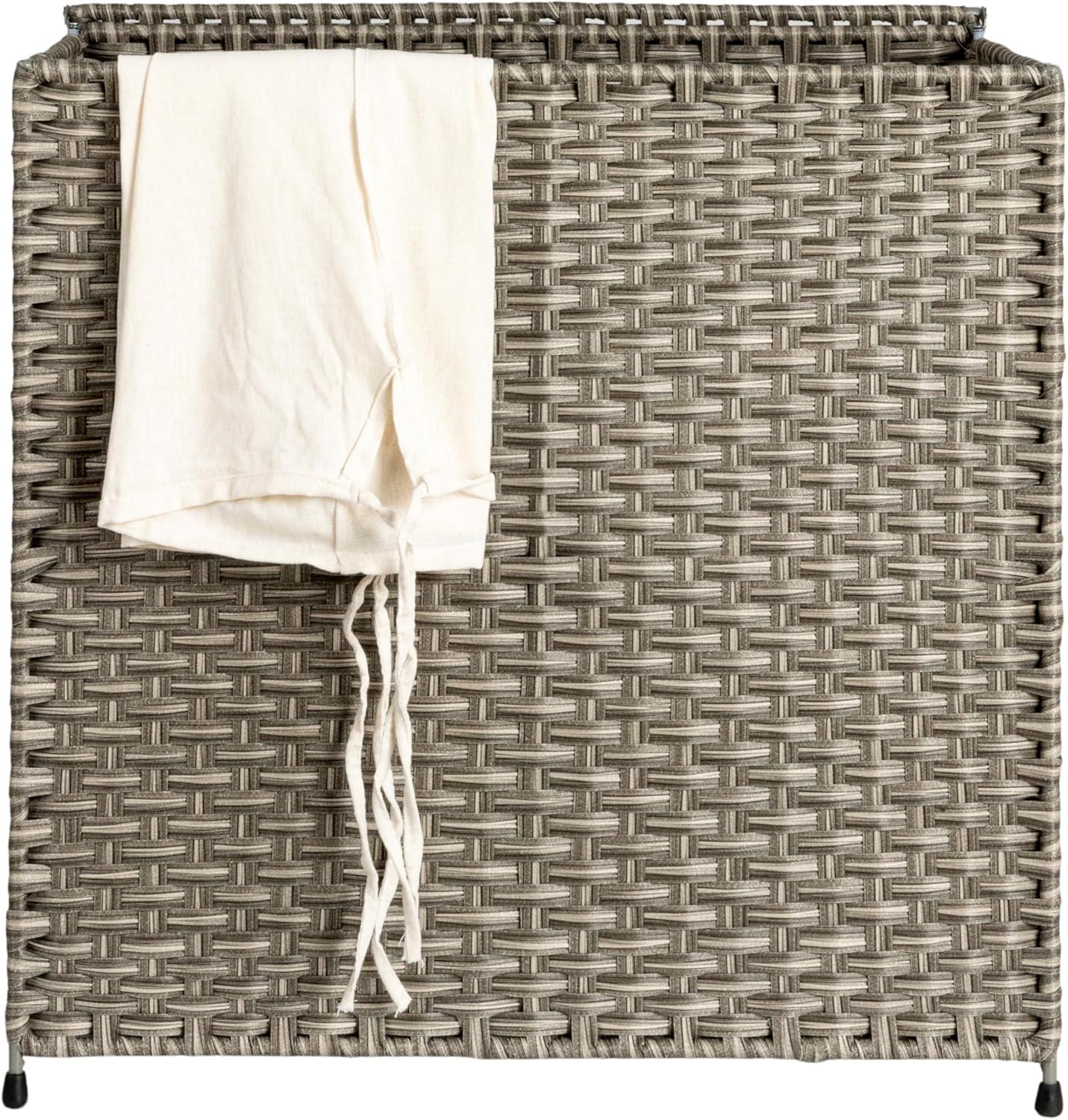 image:imageHousehold Essentials Handwoven Laundry Hamper Synthetic Rattan Clothes Laundry Basket with Lid and Handles Gray