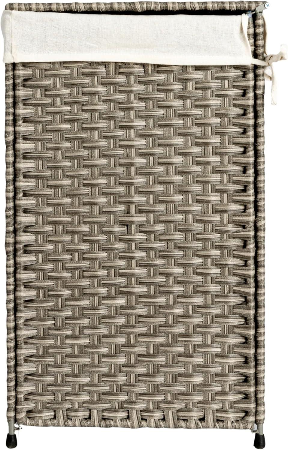 image:imageHousehold Essentials Handwoven Laundry Hamper Synthetic Rattan Clothes Laundry Basket with Lid and Handles Gray
