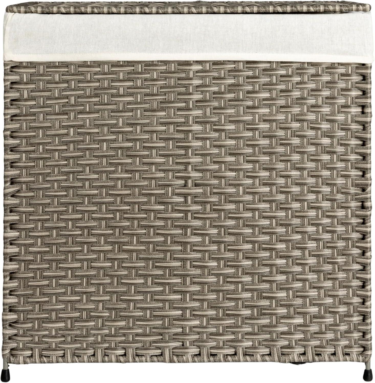 image:imageHousehold Essentials Handwoven Laundry Hamper Synthetic Rattan Clothes Laundry Basket with Lid and Handles Gray