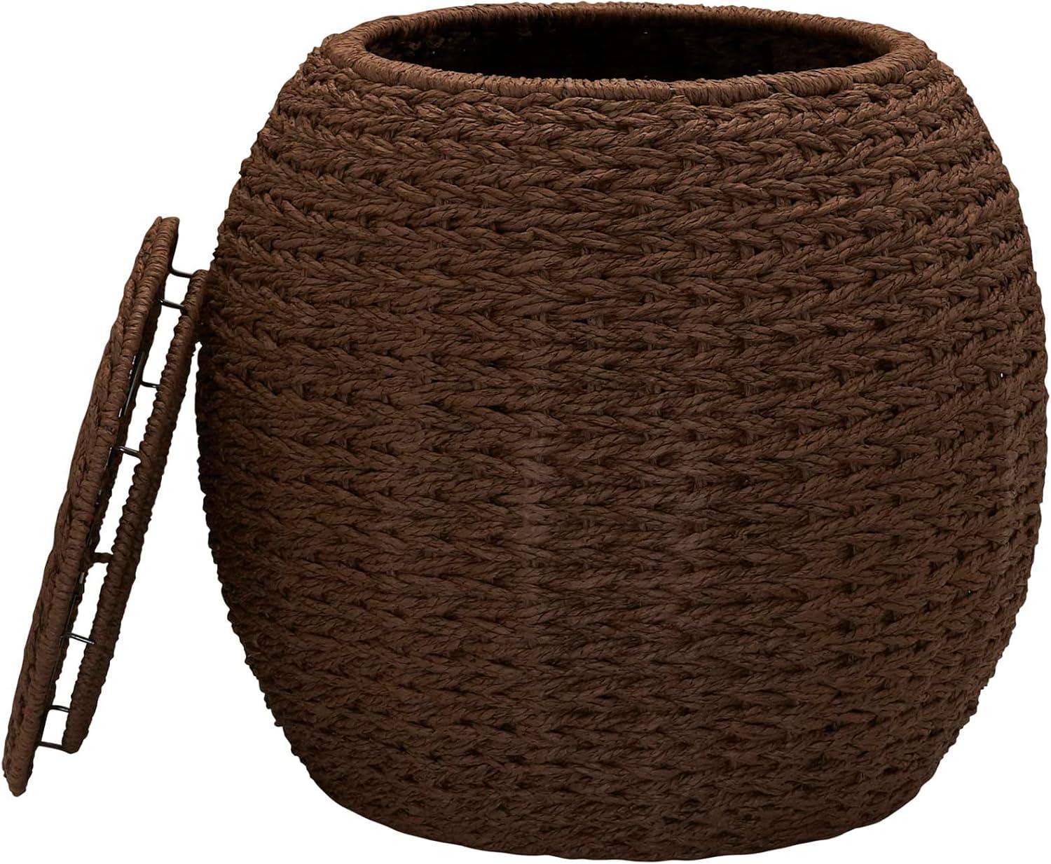 image:imageHousehold Essentials Handwoven Paper Rope Barrel Wicker Storage Basket Side Table BrownBrown Paper Rope