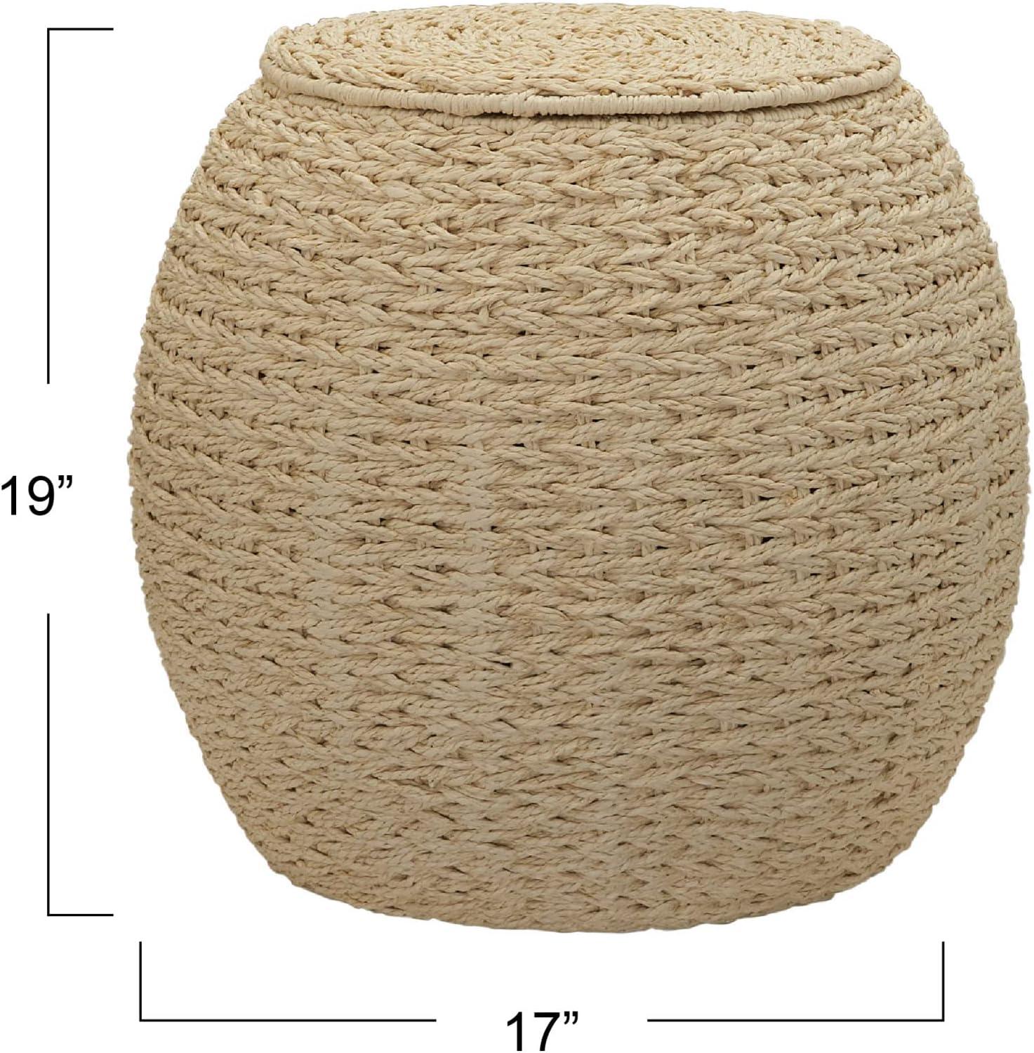 image:imageHousehold Essentials Handwoven Paper Rope Barrel Wicker Storage Basket Side Table BrownCream Paper Rope