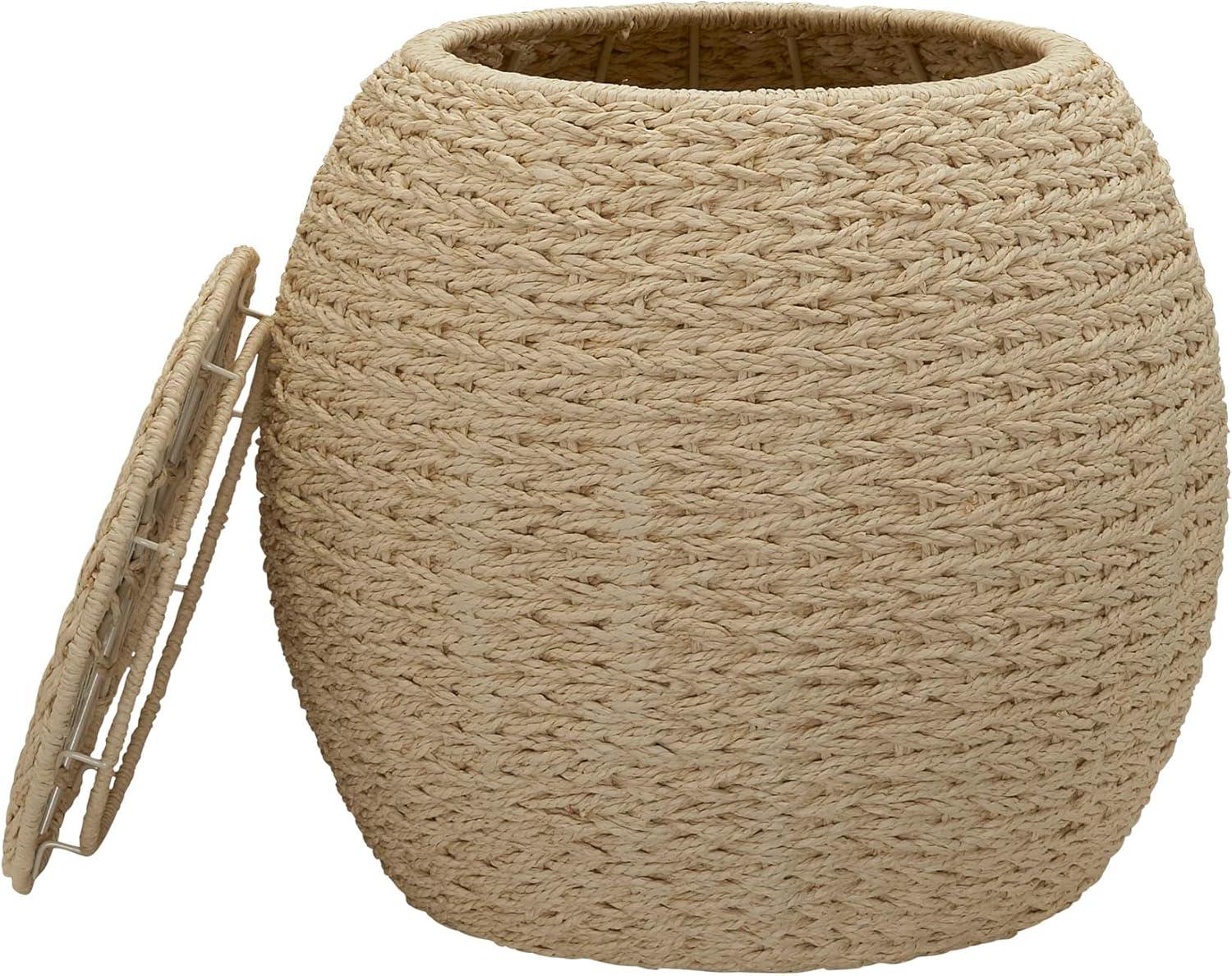 image:imageHousehold Essentials Handwoven Paper Rope Barrel Wicker Storage Basket Side Table BrownCream Paper Rope