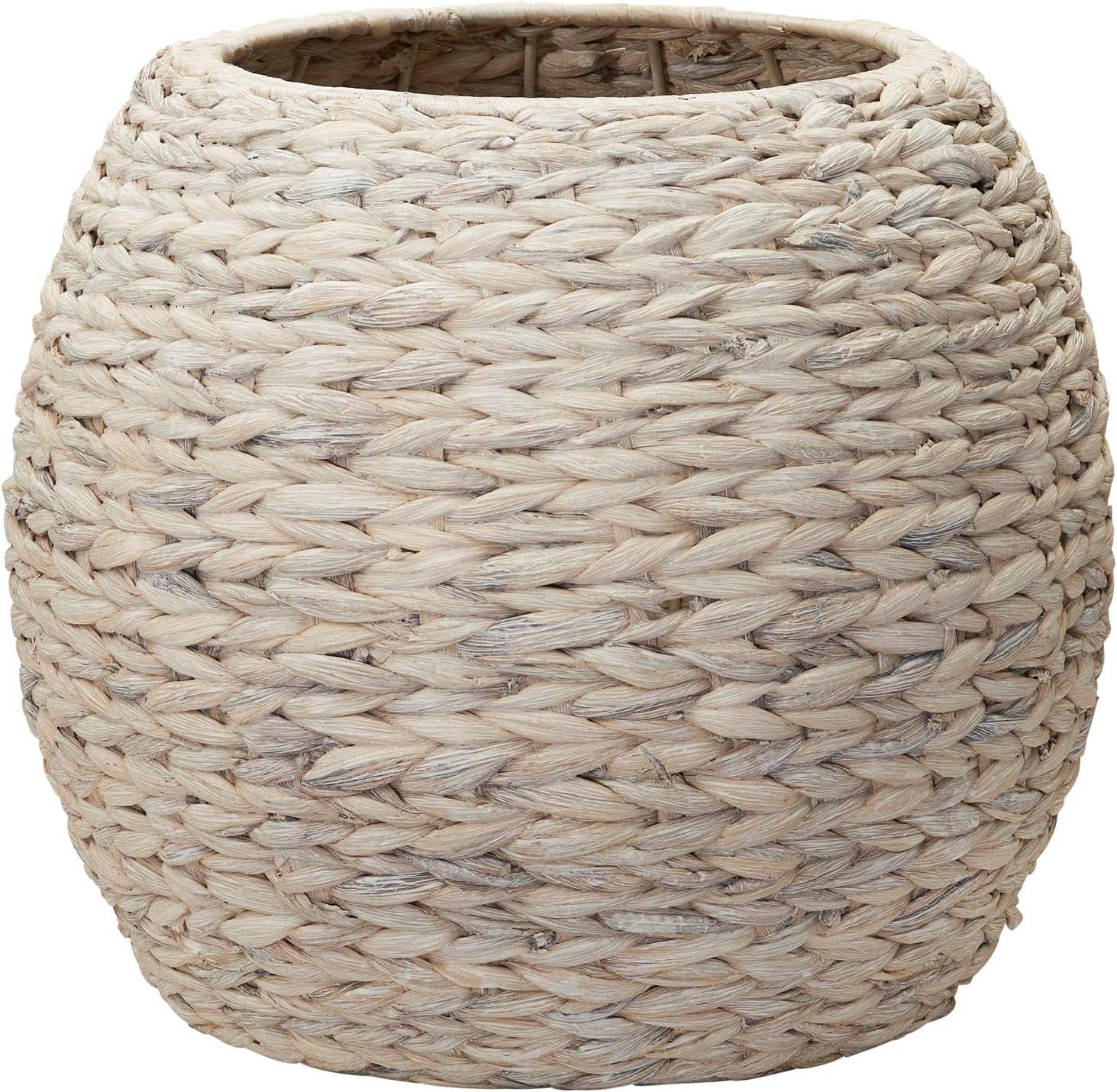 image:imageHousehold Essentials Handwoven Paper Rope Barrel Wicker Storage Basket Side Table BrownCream Water Hyacinth