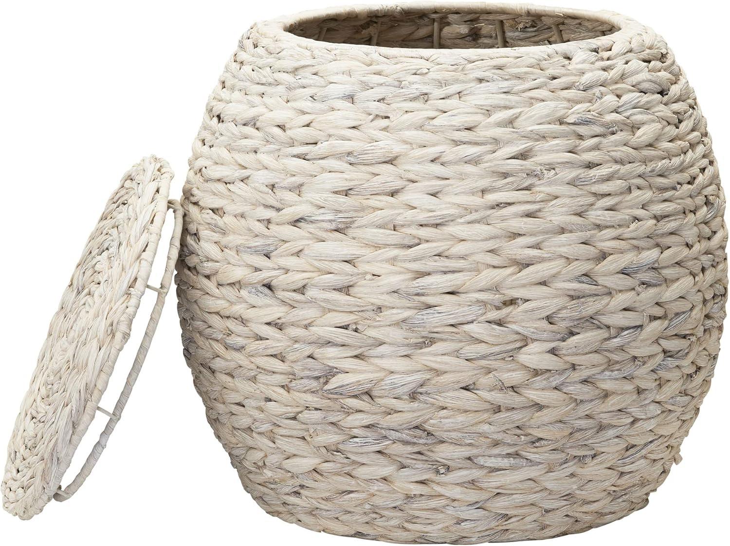 image:imageHousehold Essentials Handwoven Paper Rope Barrel Wicker Storage Basket Side Table BrownCream Water Hyacinth