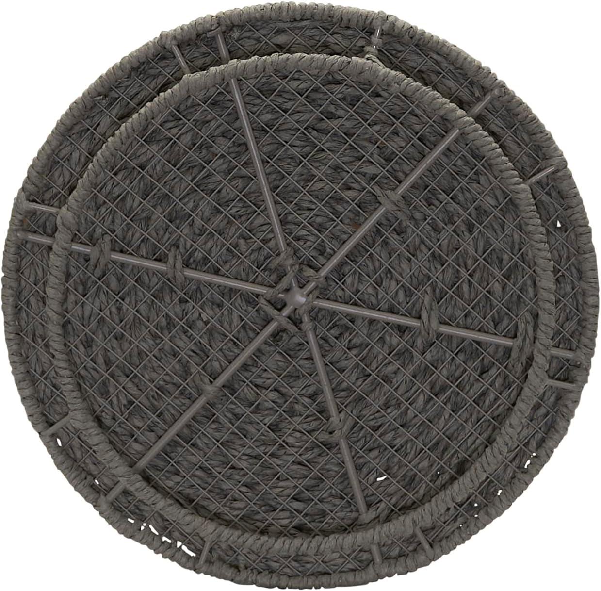 image:imageHousehold Essentials Handwoven Paper Rope Barrel Wicker Storage Basket Side Table BrownGrey Paper Rope