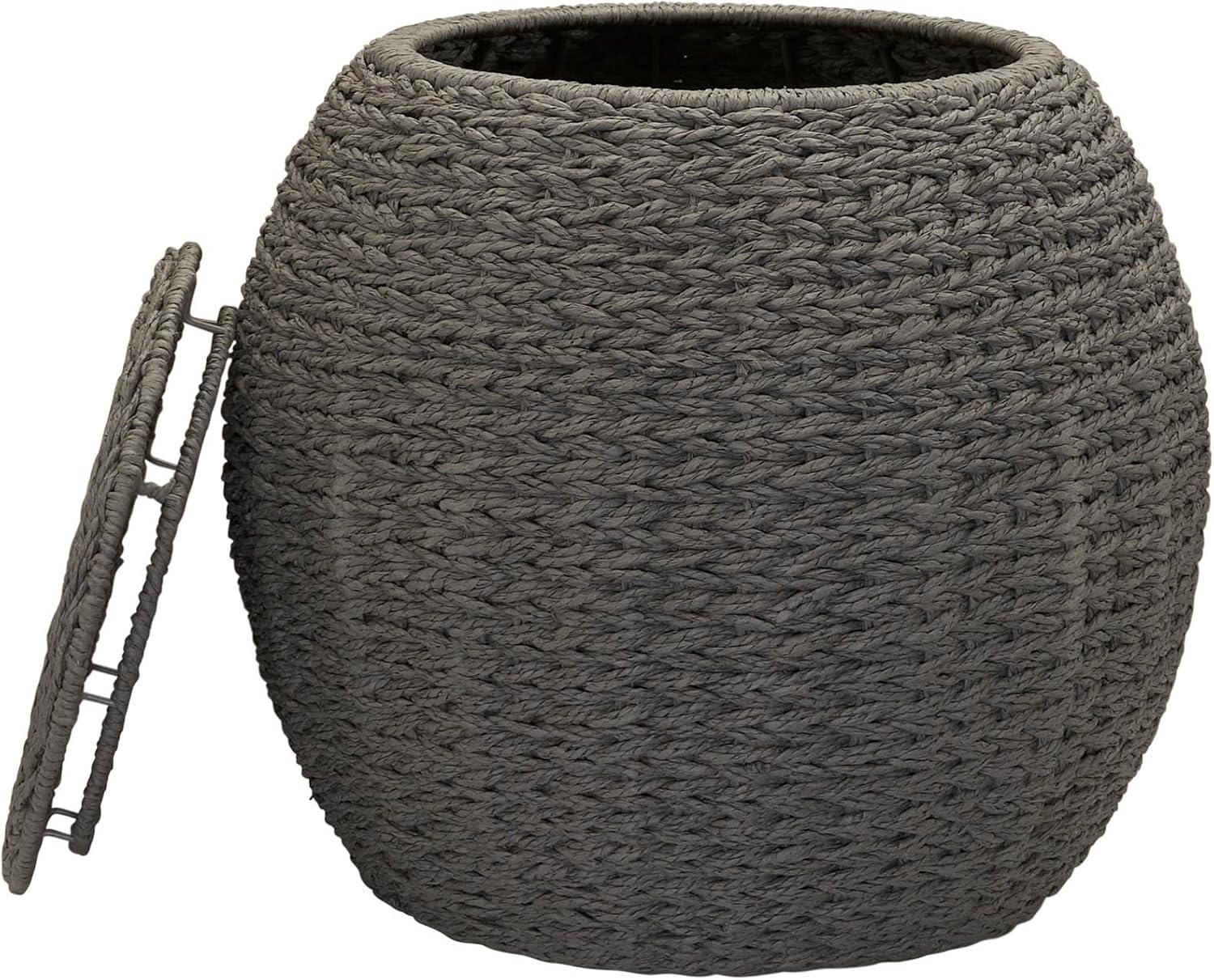 image:imageHousehold Essentials Handwoven Paper Rope Barrel Wicker Storage Basket Side Table BrownGrey Paper Rope