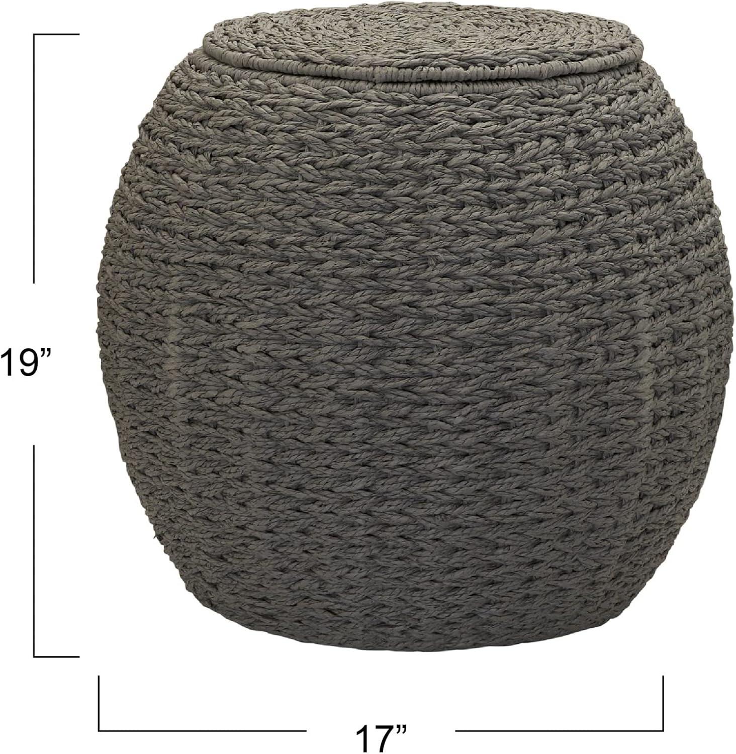 image:imageHousehold Essentials Handwoven Paper Rope Barrel Wicker Storage Basket Side Table BrownGrey Paper Rope