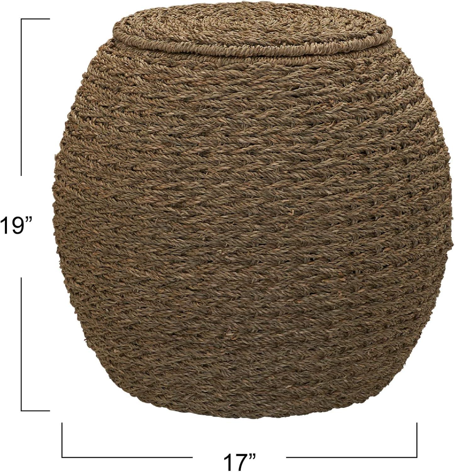 image:imageHousehold Essentials Handwoven Paper Rope Barrel Wicker Storage Basket Side Table BrownNatural Seagrass