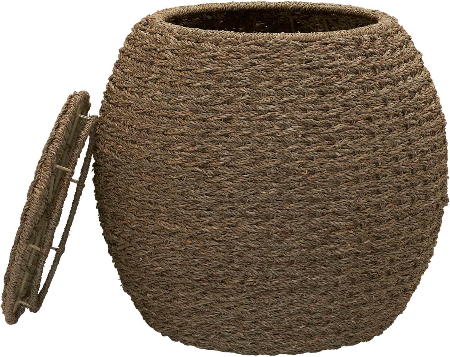 image:imageHousehold Essentials Handwoven Paper Rope Barrel Wicker Storage Basket Side Table BrownNatural Seagrass