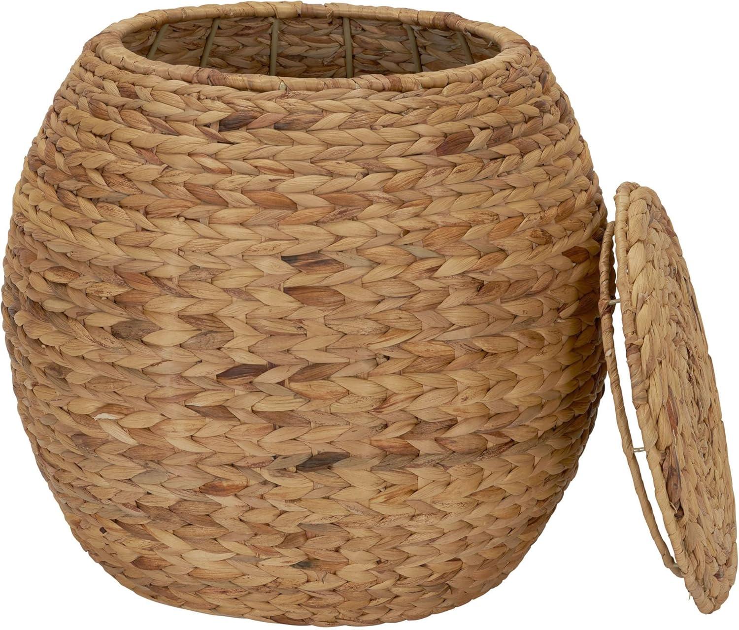 image:imageHousehold Essentials Handwoven Paper Rope Barrel Wicker Storage Basket Side Table BrownNatural Water Hyacinth