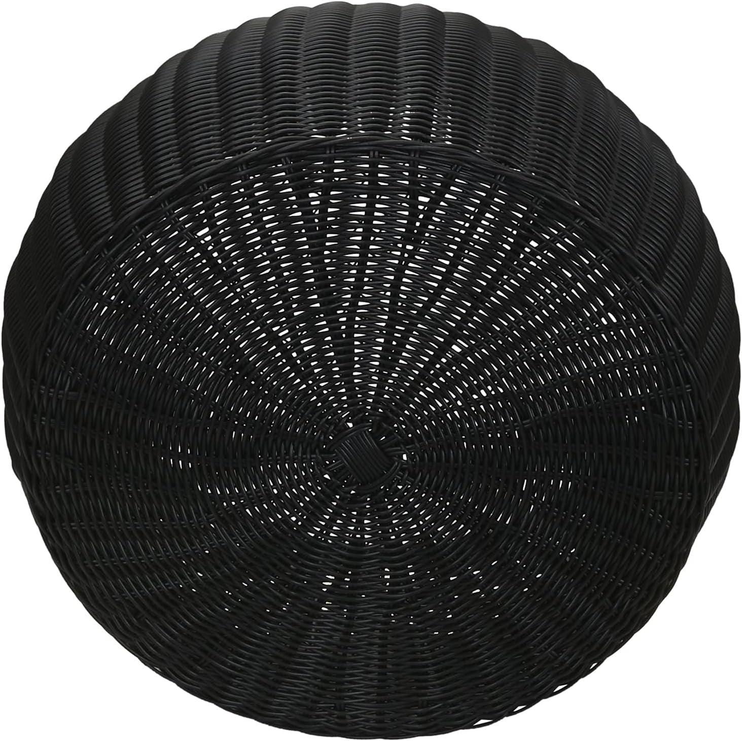 image:imageHousehold Essentials Handwoven Resin Storage Stool Ottoman BlackBlack