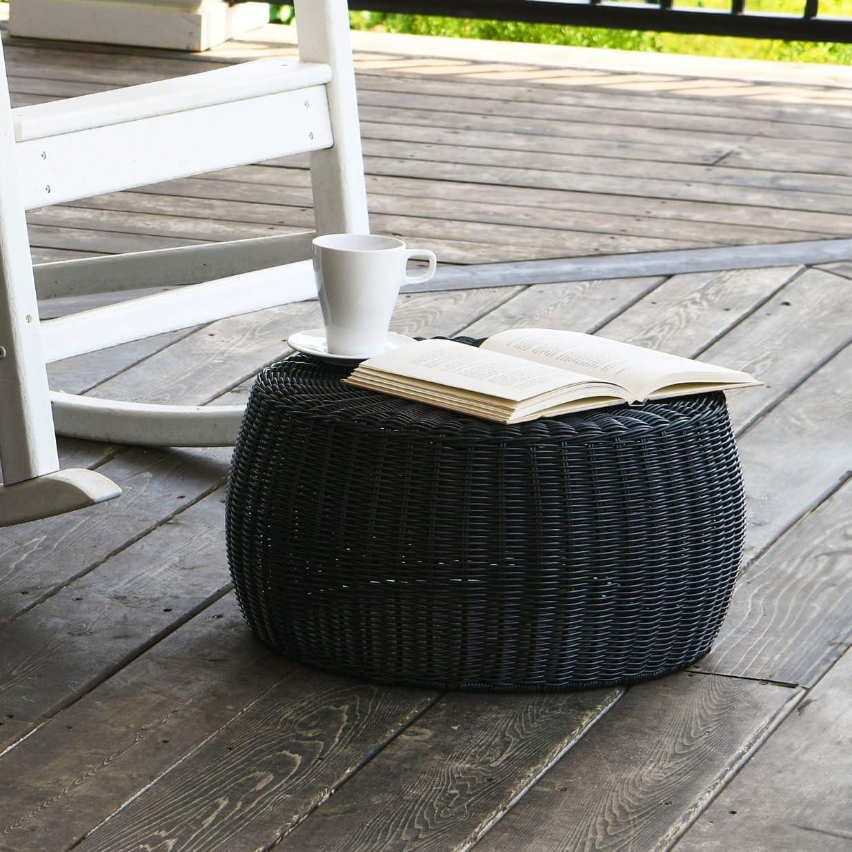 image:imageHousehold Essentials Handwoven Resin Storage Stool Ottoman BlackBlack