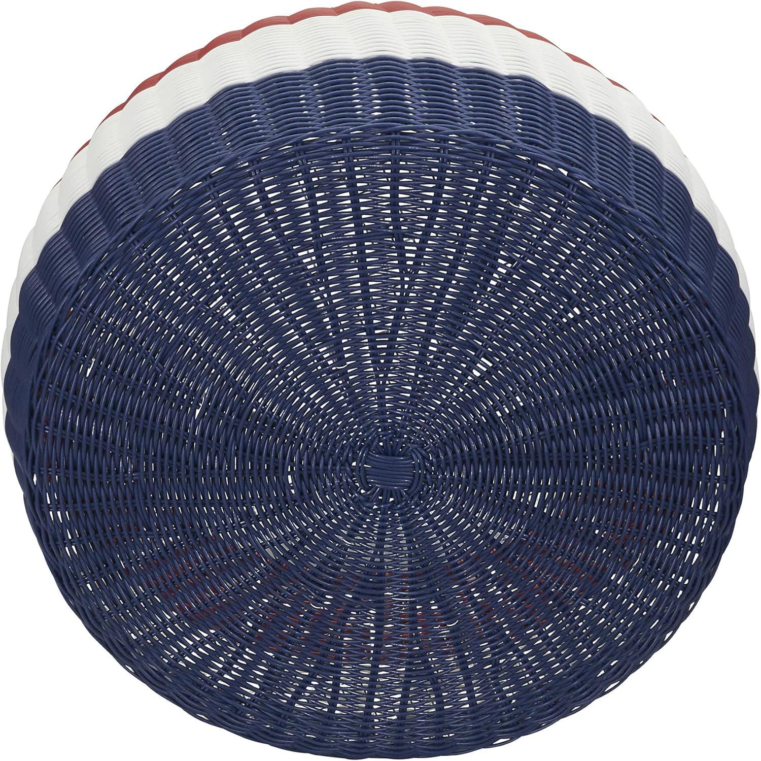 image:imageHousehold Essentials Handwoven Resin Storage Stool Ottoman BlackBlue Stripe