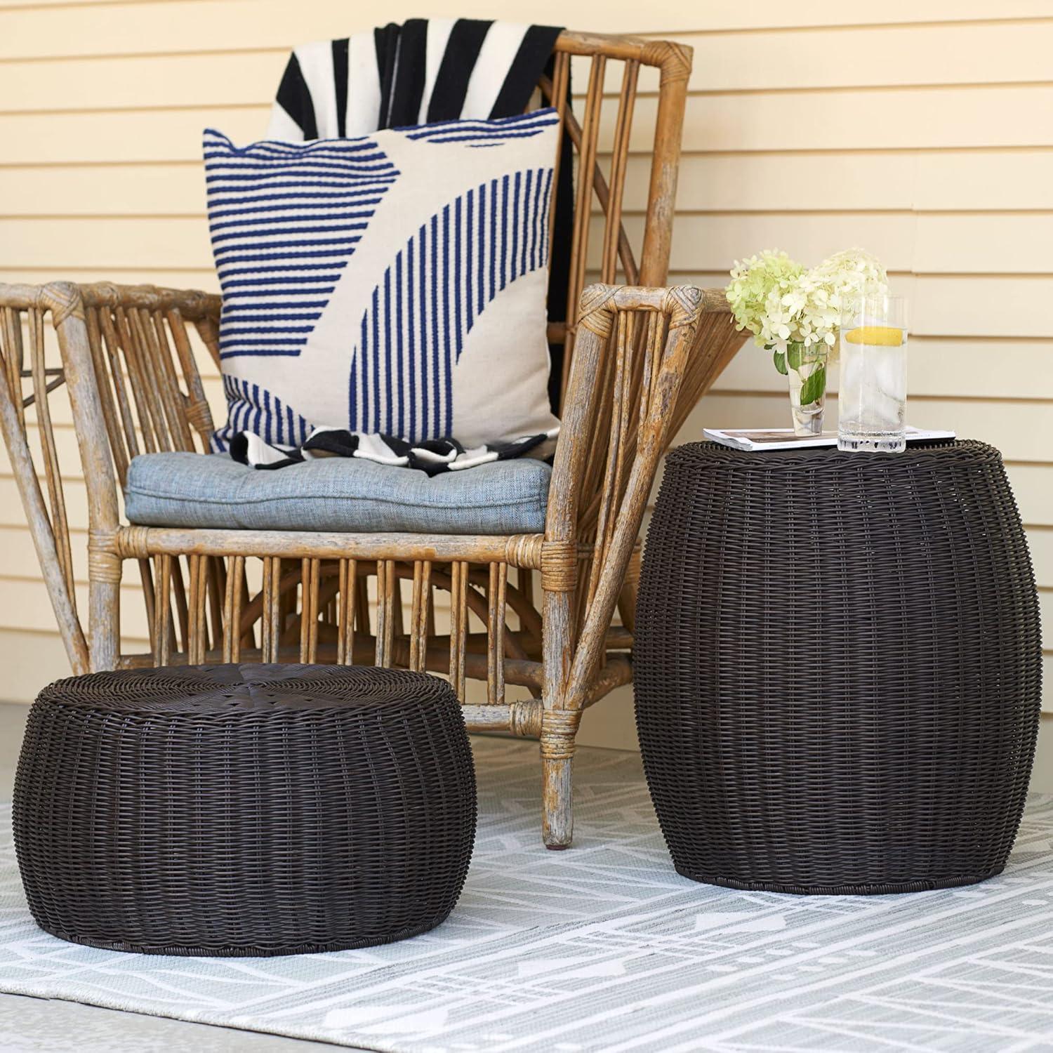 image:imageHousehold Essentials Handwoven Resin Storage Stool Ottoman BlackBrown